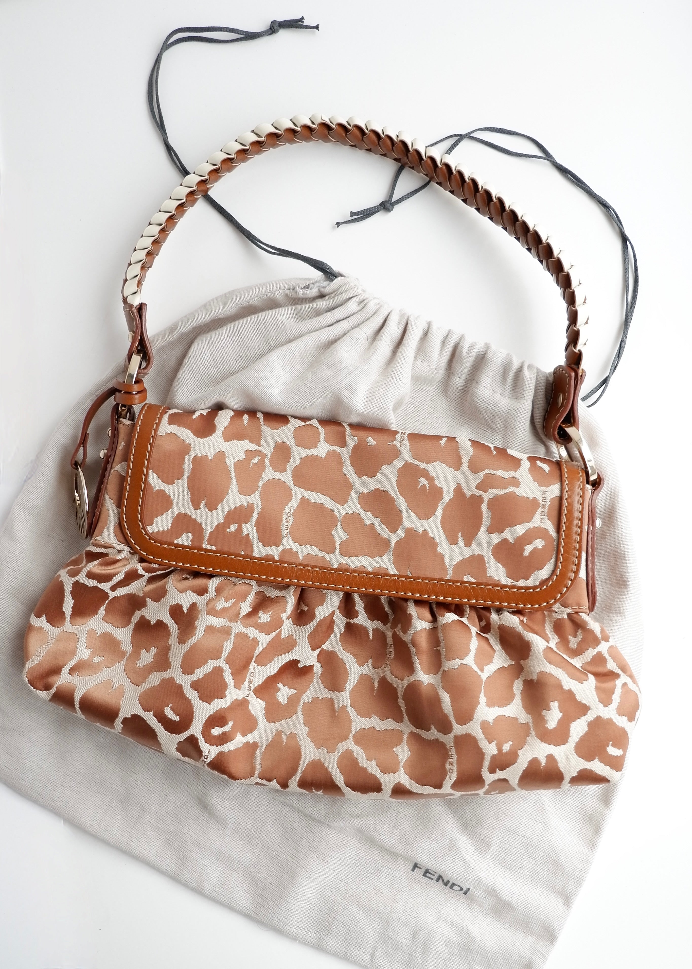 Authentic Preowned Fendi Brown Leopard Fabric Chef Shoulder Bag