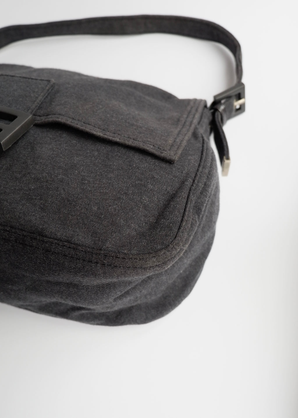 Authentic Preowned Fendi Dark Grey Cotton Mamma Baguette Shoulder Bag