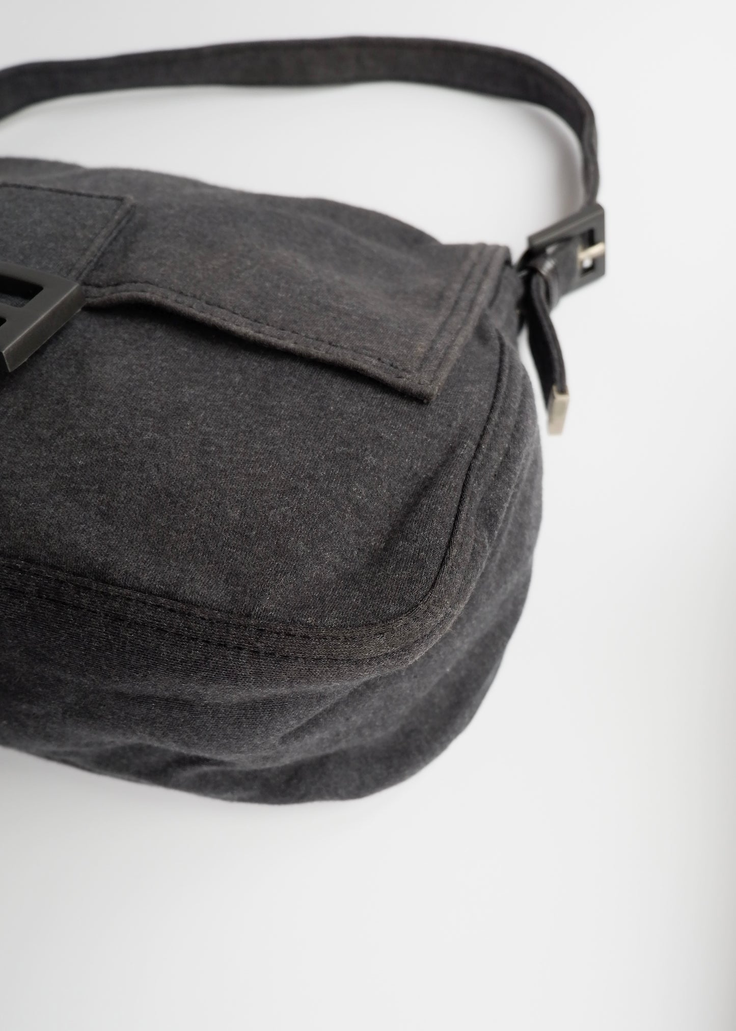 Authentic Preowned Fendi Dark Grey Cotton Mamma Baguette Shoulder Bag