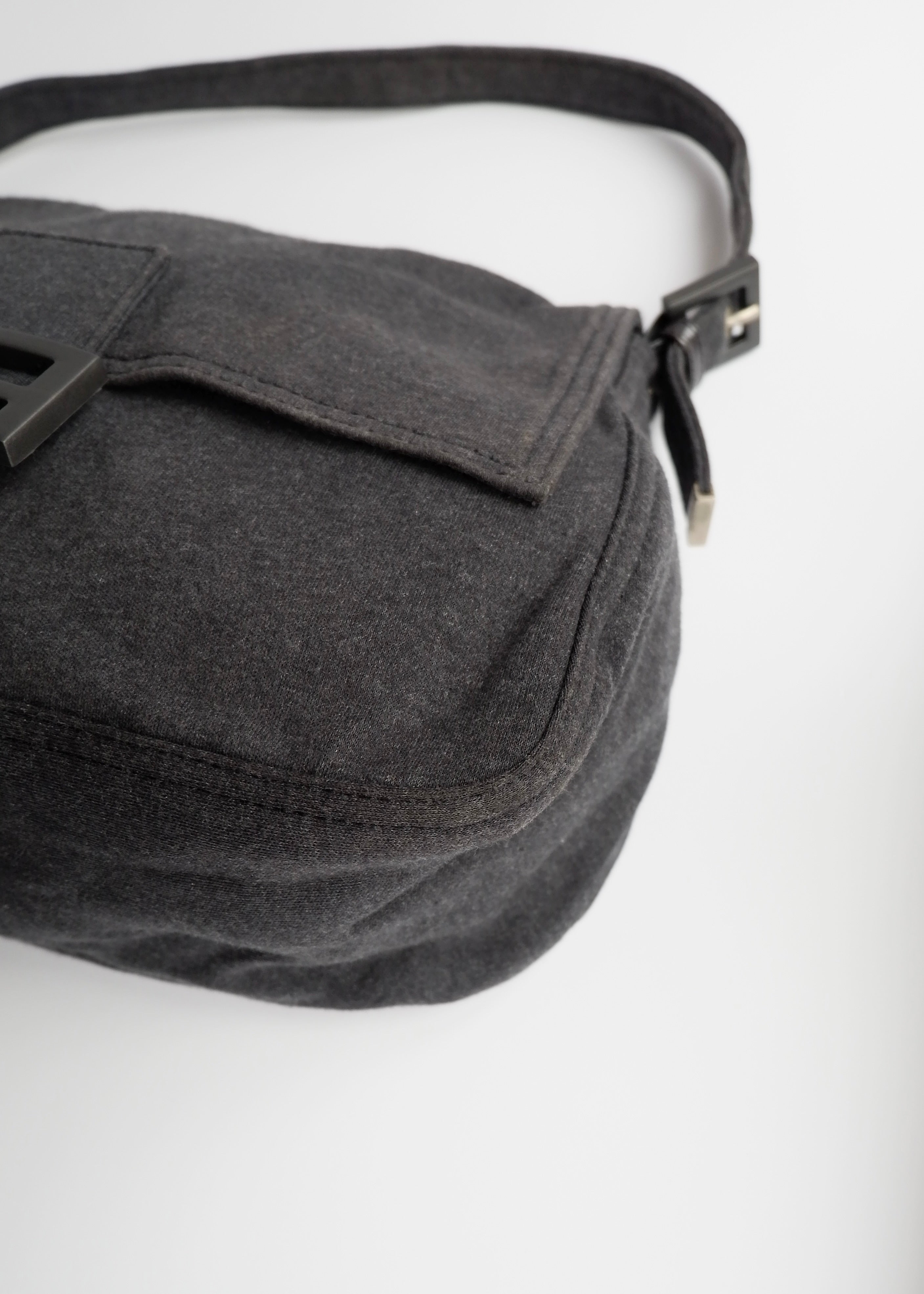 Authentic Preowned Fendi Dark Grey Cotton Mamma Baguette Shoulder Bag