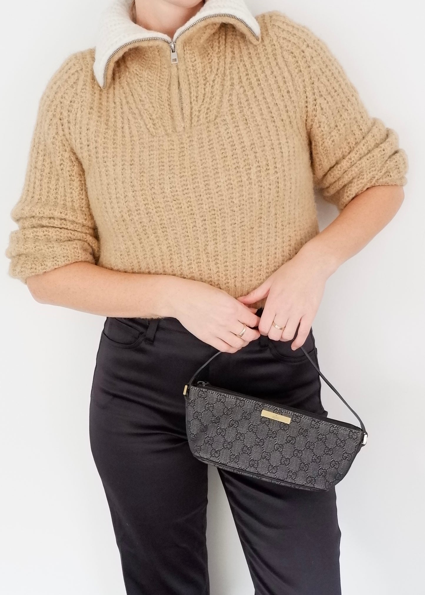 Authentic Preowned Gucci Black GG Canvas Boat Pochette