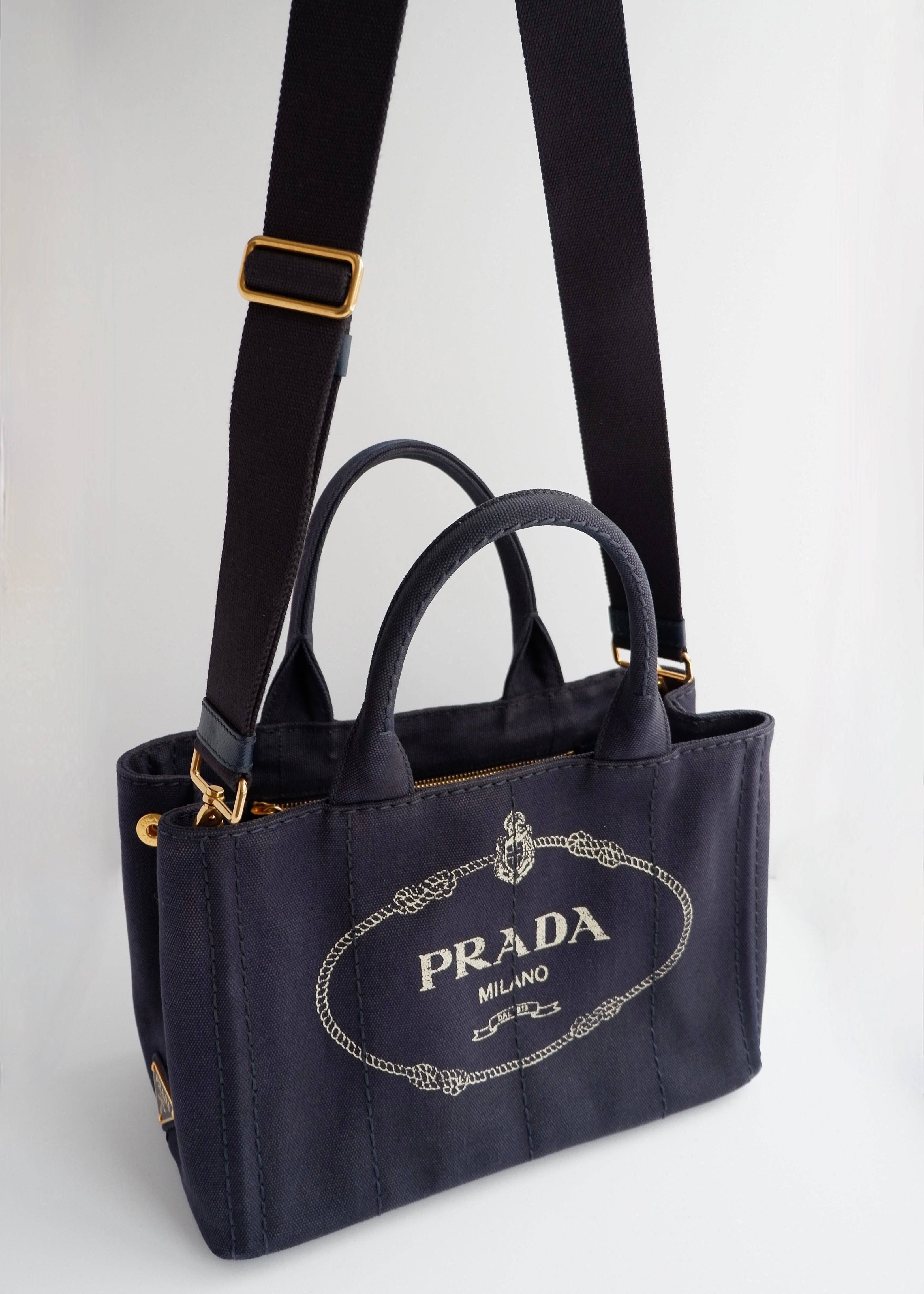 Authentic Preowned Prada Navy Canvas Canapa Two Way Bag