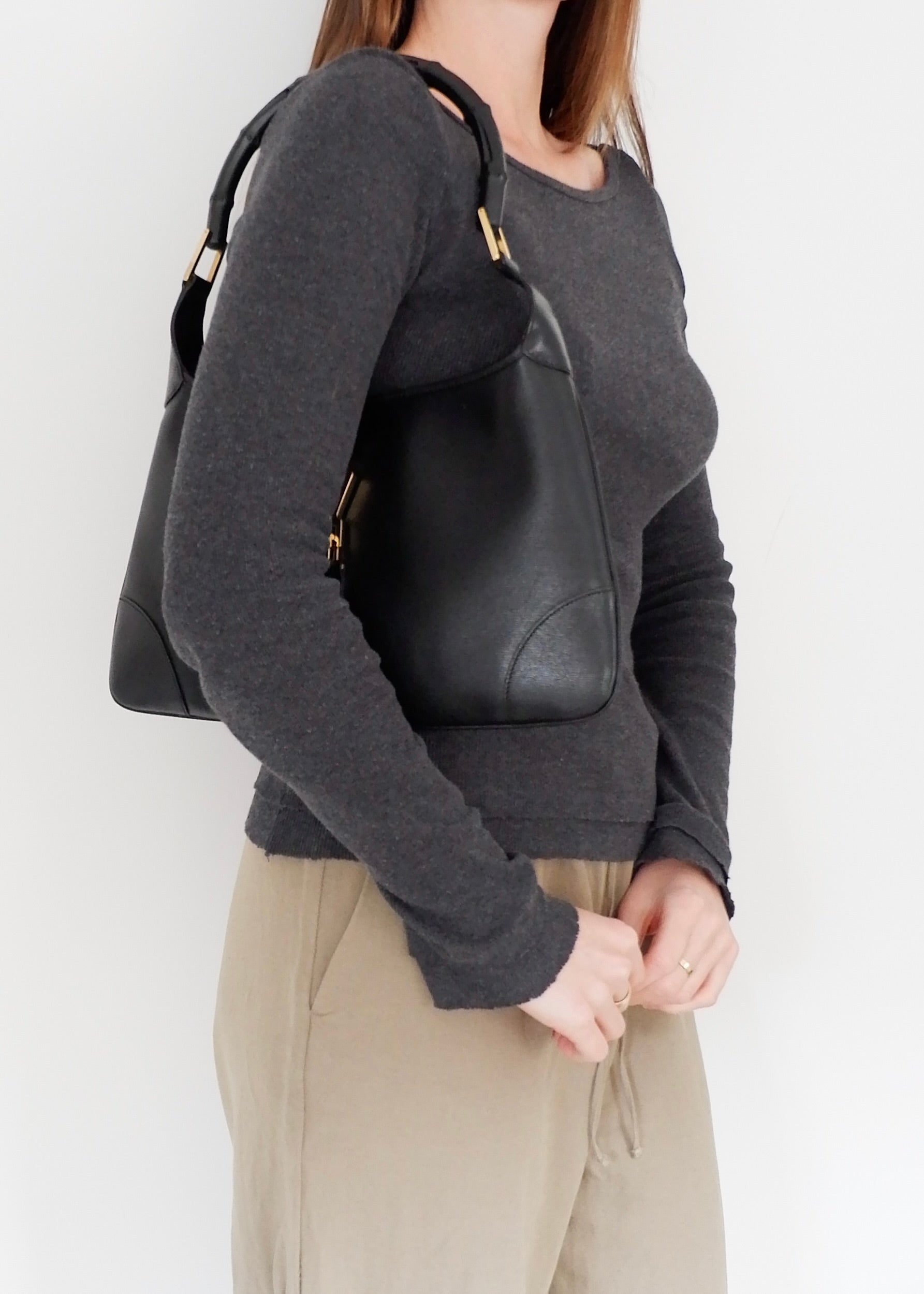 Authentic Preowned Gucci Jackie O Black Leather Bamboo Shoulder Bag