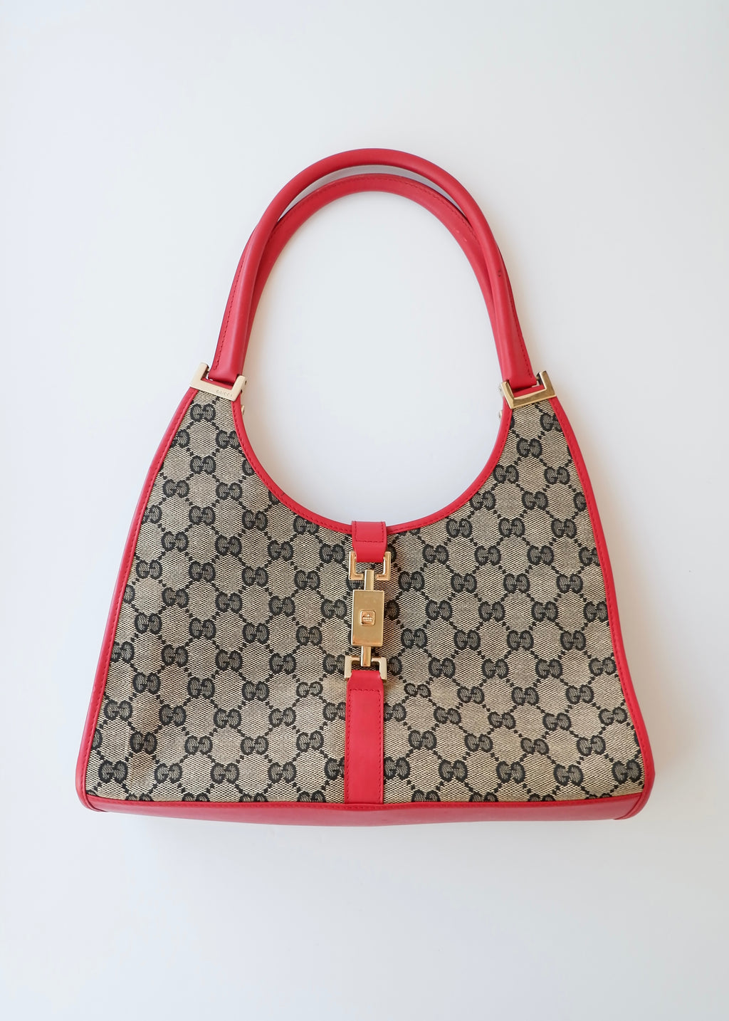 Preowned Gucci Red GG Canvas Jackie Piston Closure Shoulder Bag