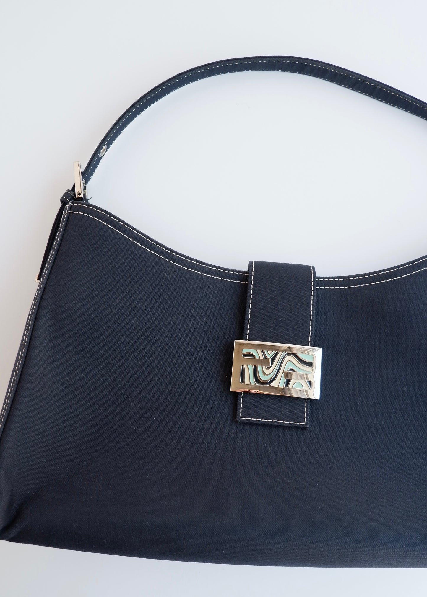 Authentic Preowned Fendi Navy Denim/Canvas Large Shoulder Bag