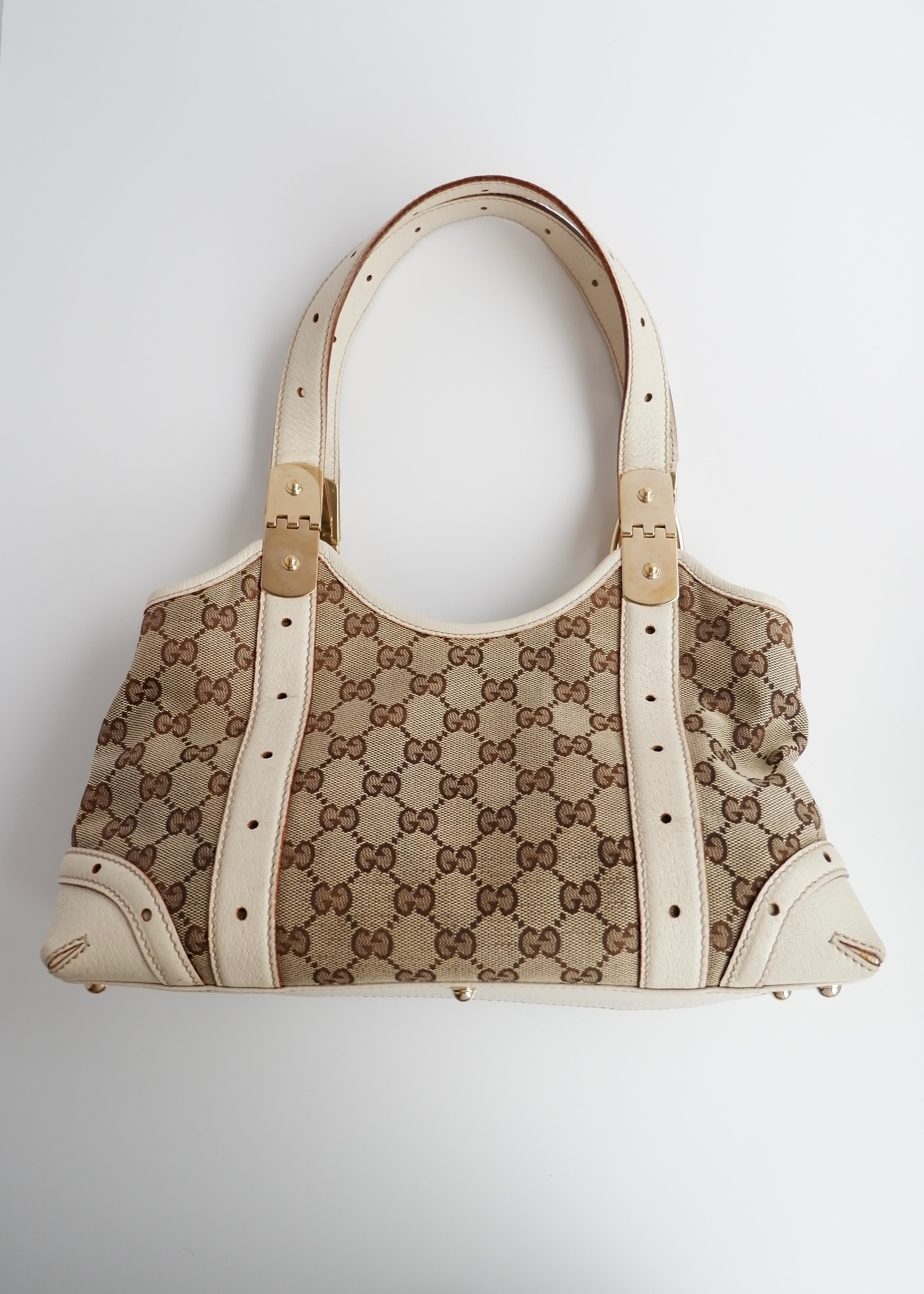 Authentic Preowned Gucci White GG Canvas/Leather Small Shoulder Bag