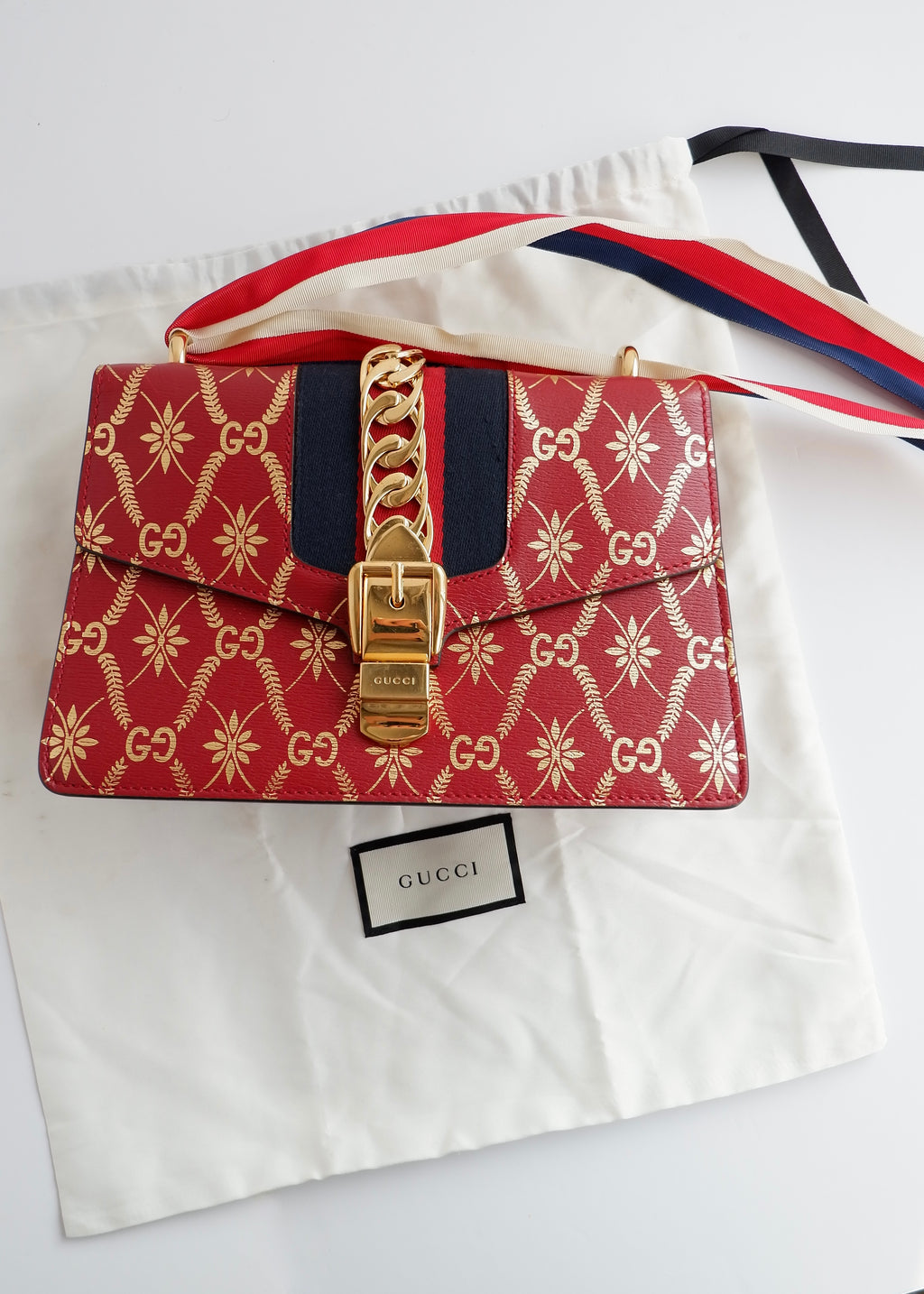 Authentic Preowned Gucci Red/Gold Leather Sylvie Bag