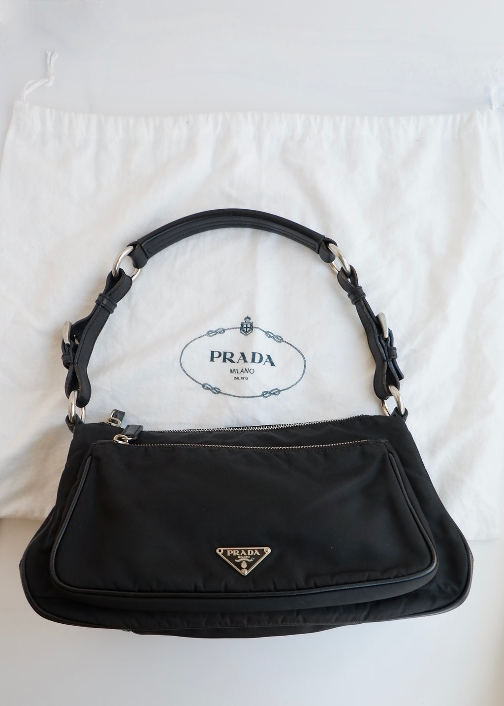 Authentic Preowned Prada Black Nylon Hobo/ Leather Strap Shoulder