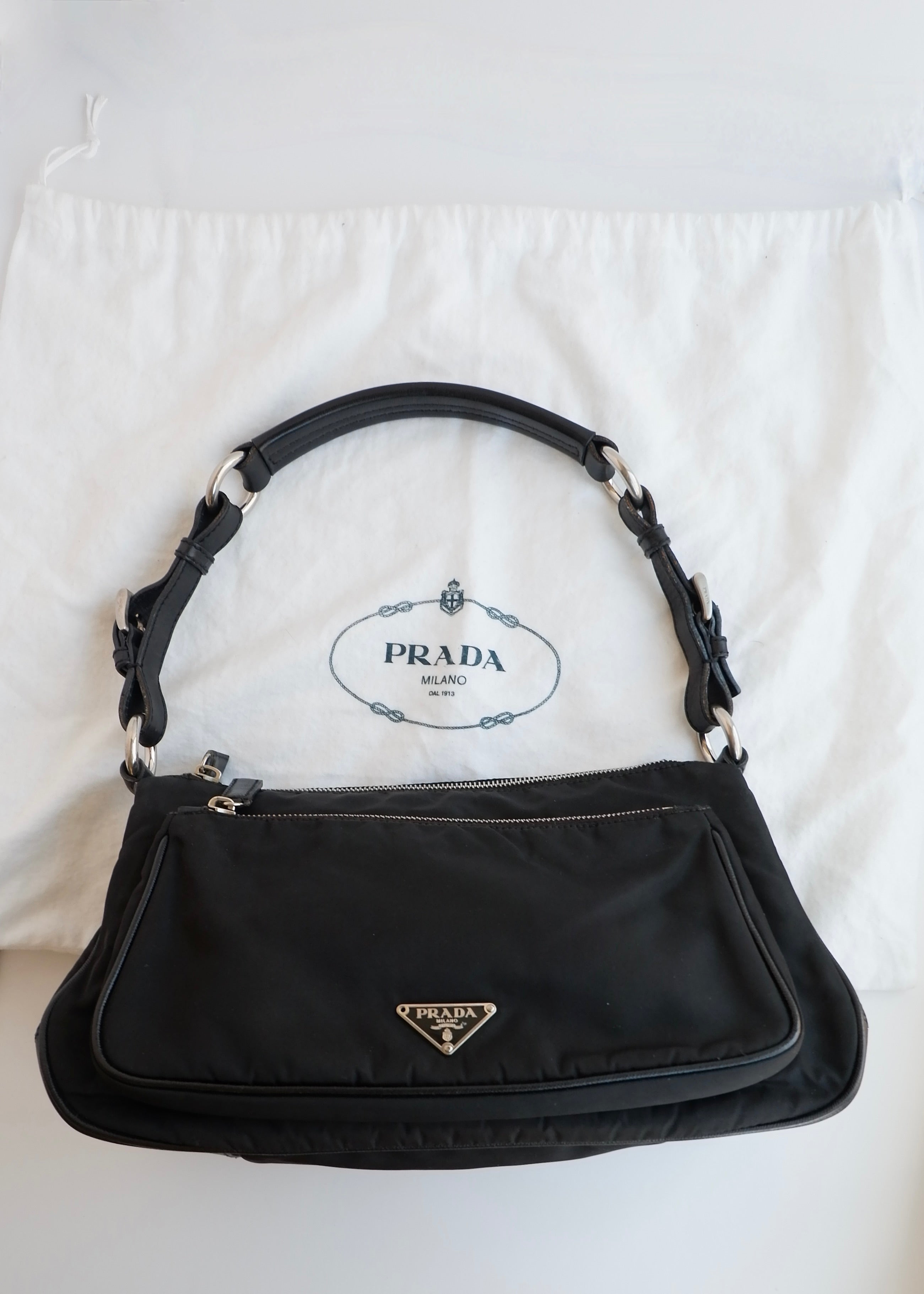 Authentic Preowned Prada Black Nylon Hobo/ Leather Strap Shoulder