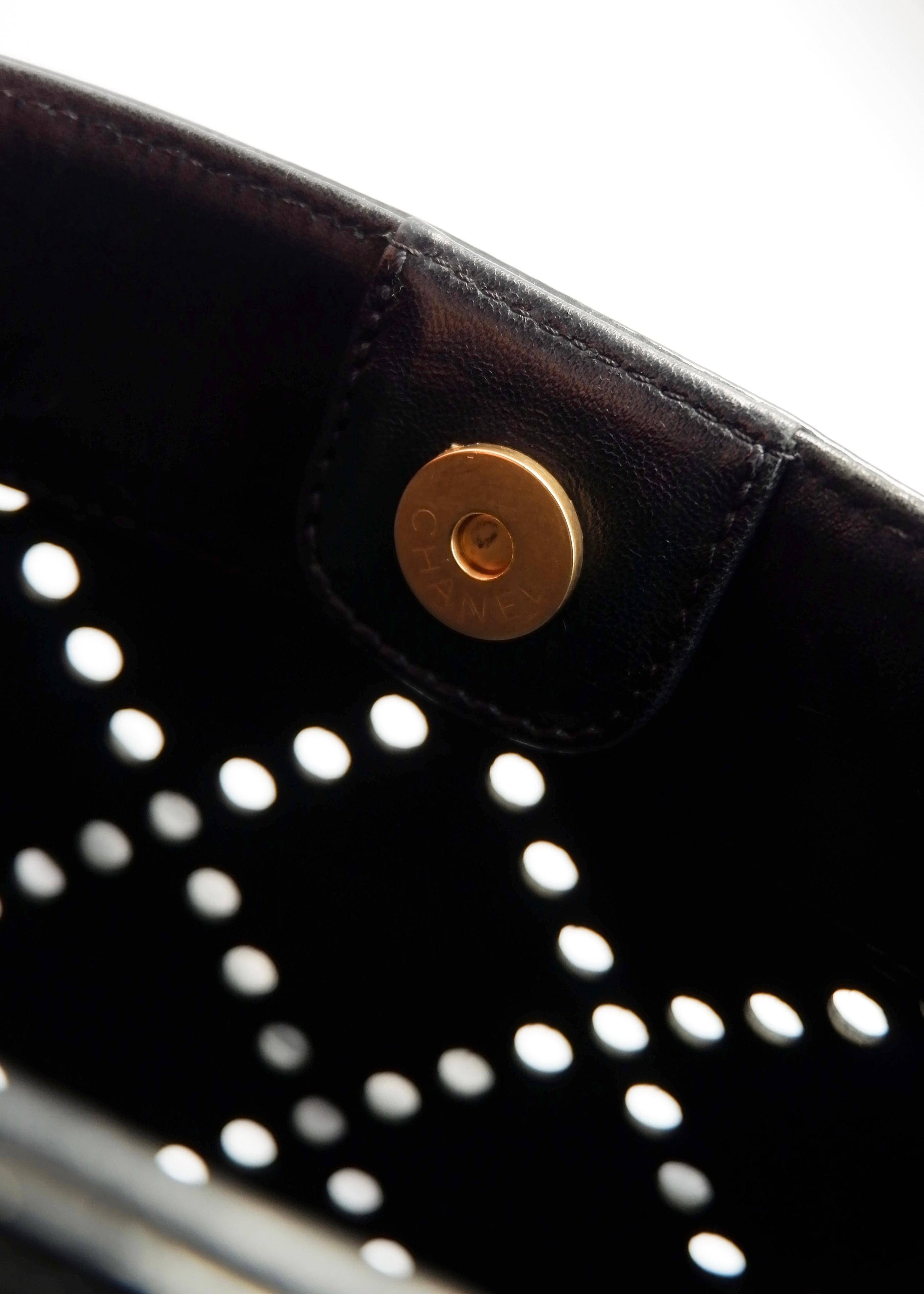 Authentic Preowned Chanel Black Patent Perforated Leather CC Logo Shoulder Bag