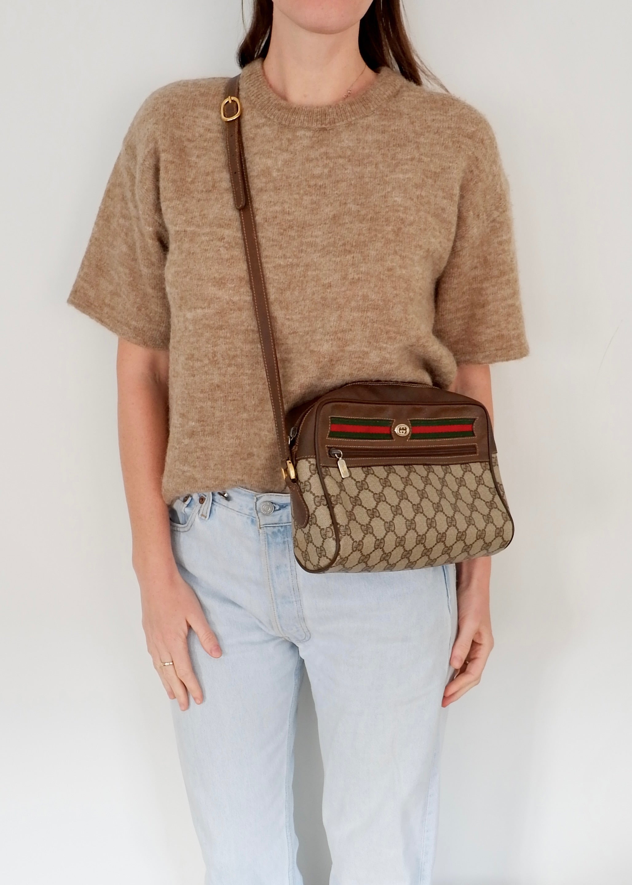 Authentic Preowned Vintage Gucci Brown GG Coated Canvas Crossbody Bag