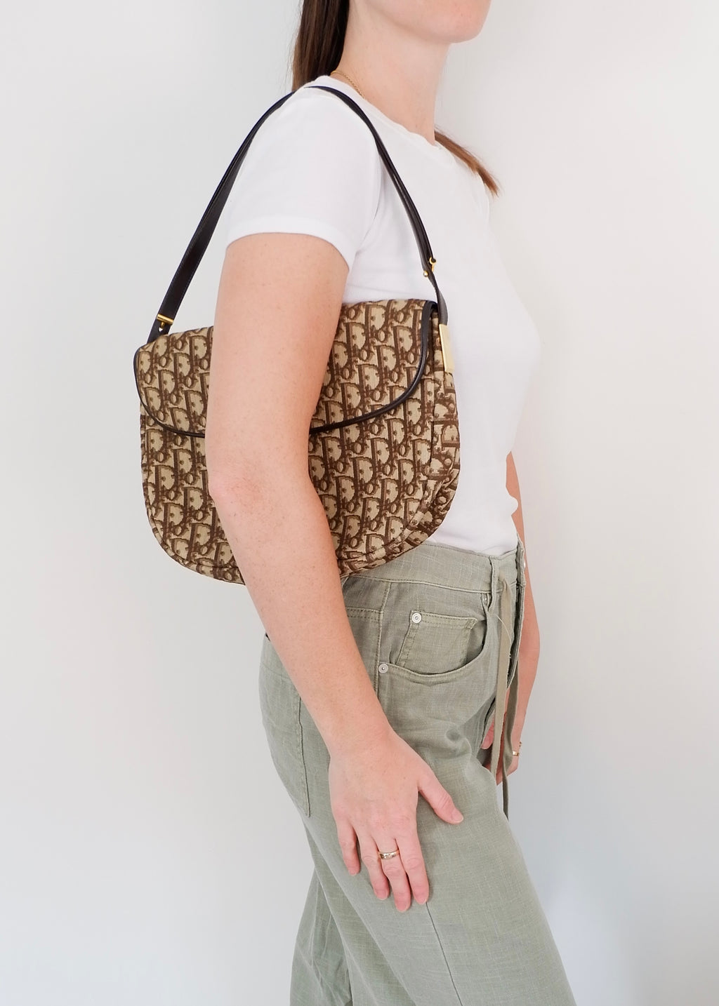 Preowned Vintage Dior Brown Trotter Shoulder Bag