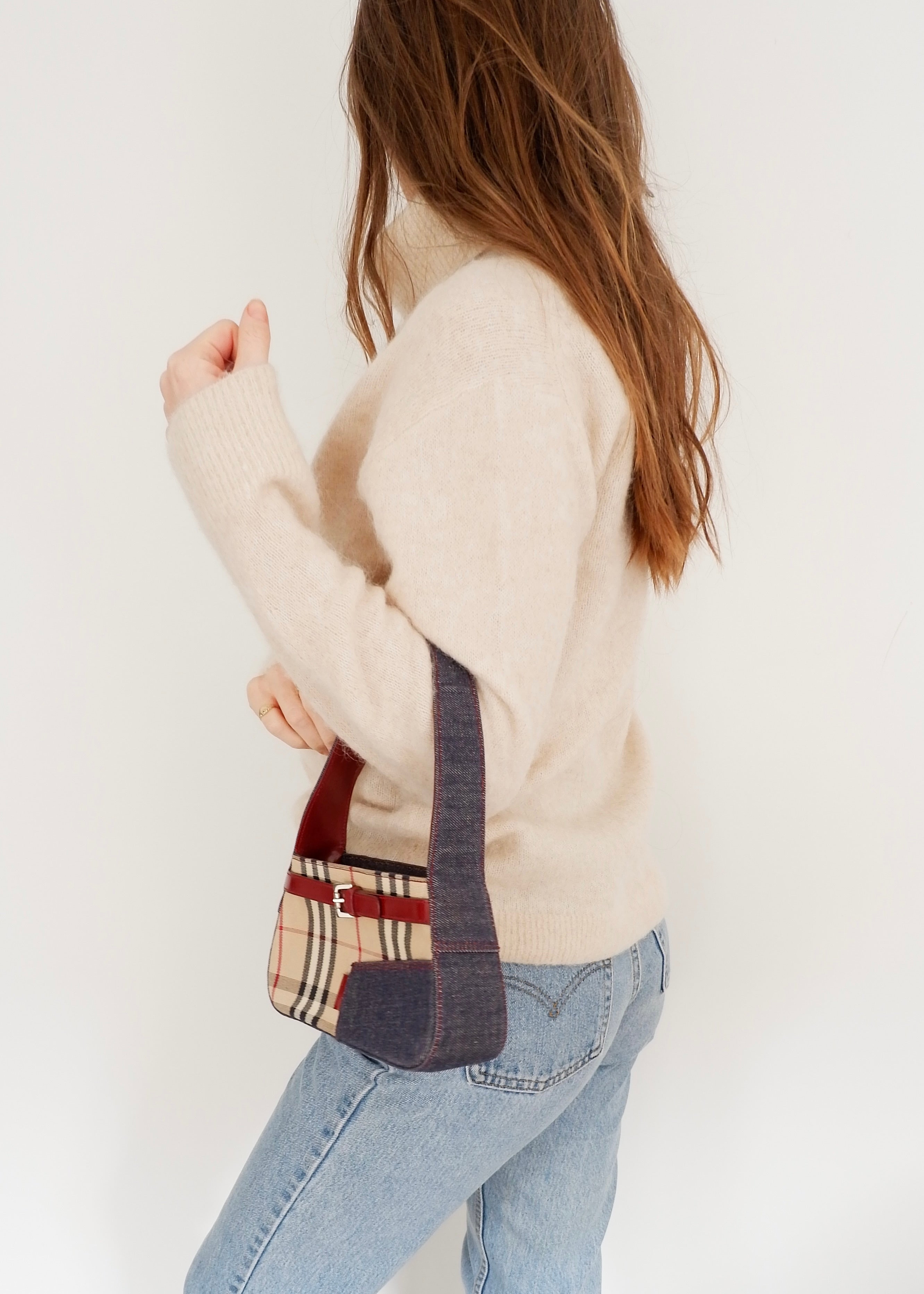 Sac porté épaule Burberry Novacheck/Denim vintage authentique d'occasion
