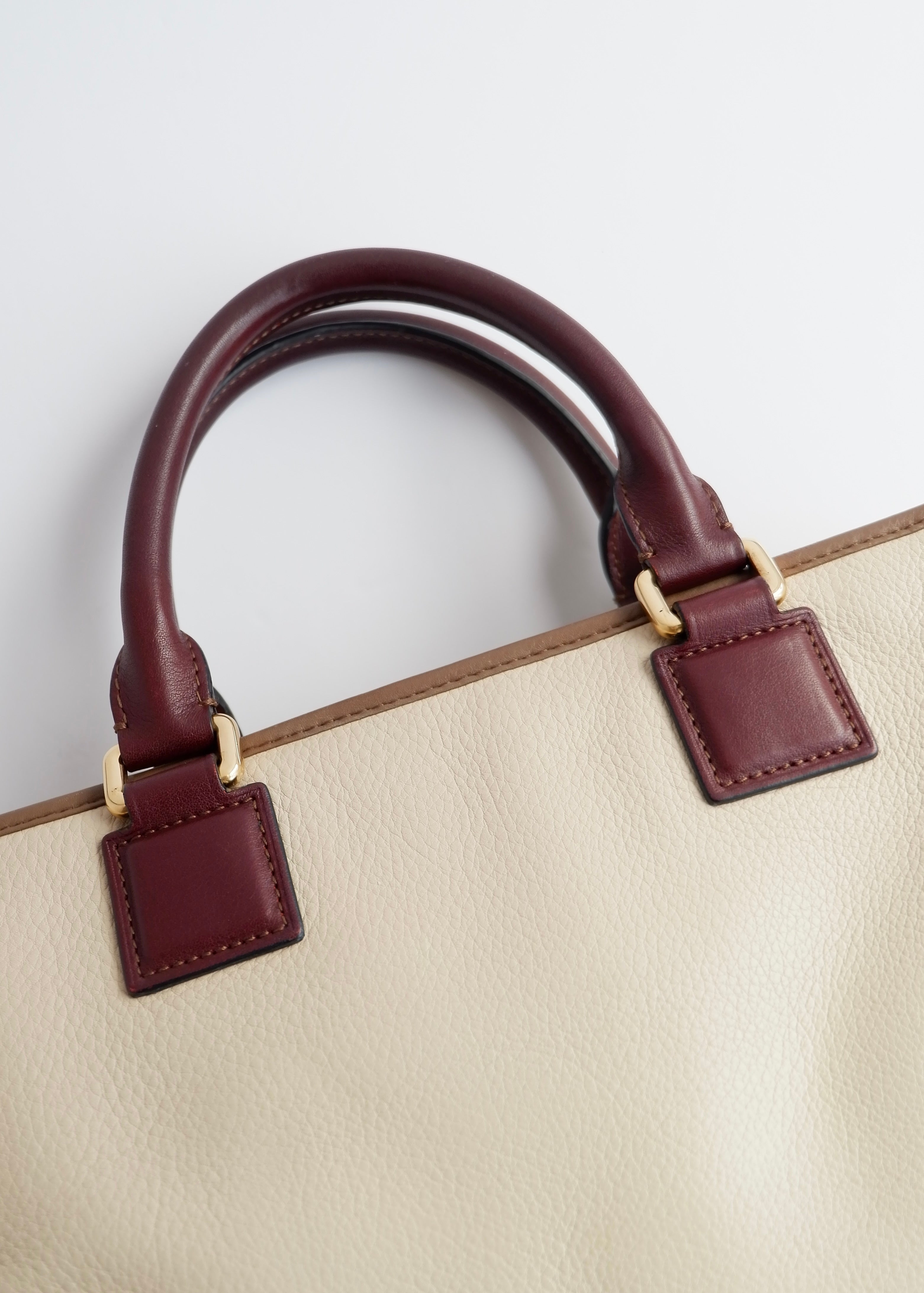 Authentic Preowned Loewe Tricolor (Beige/Brown/Burgundy) Leather Amazona 28 Handbag GHW