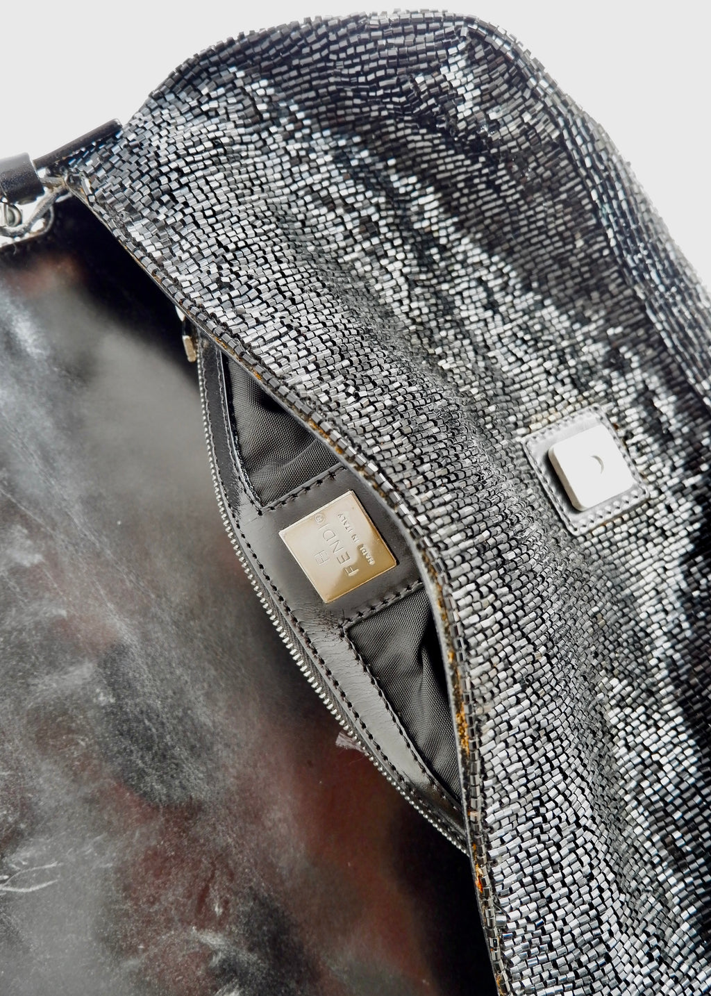 Authentic Preowned Fendi Black Beaded Baguette Shoulder Bag