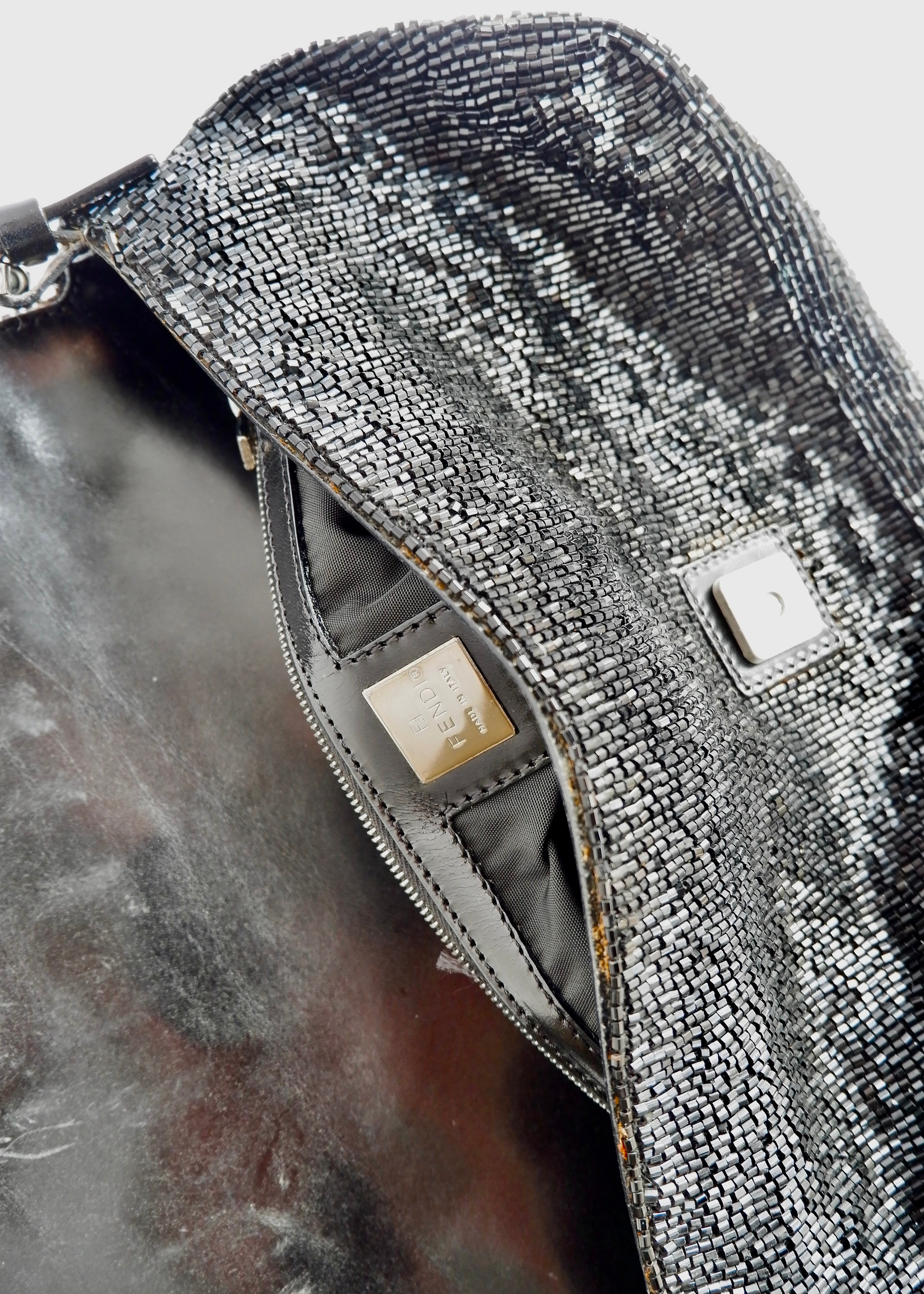Authentic Preowned Fendi Black Beaded Baguette Shoulder Bag