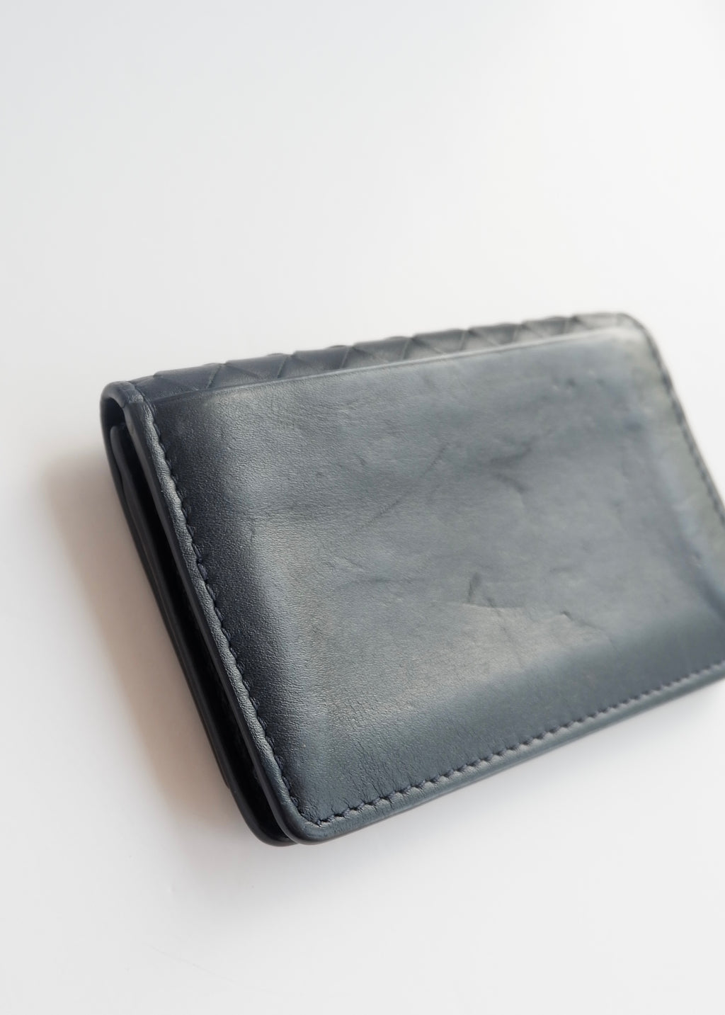 Preowned Bottega Veneta Navy Woven Leather Card Holder