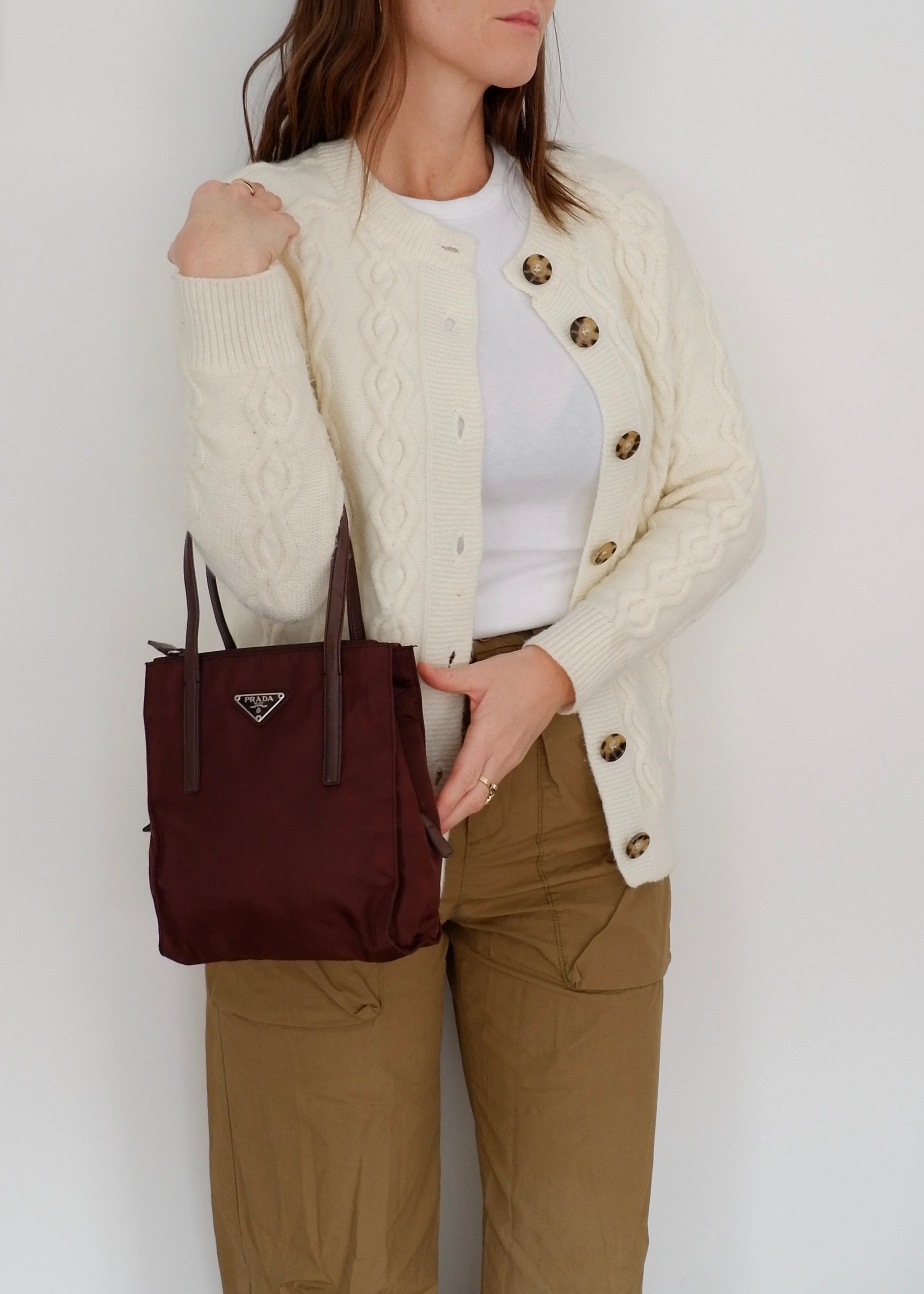 Authentic Preowned Prada Brown Nylon Leather Handle Handbag