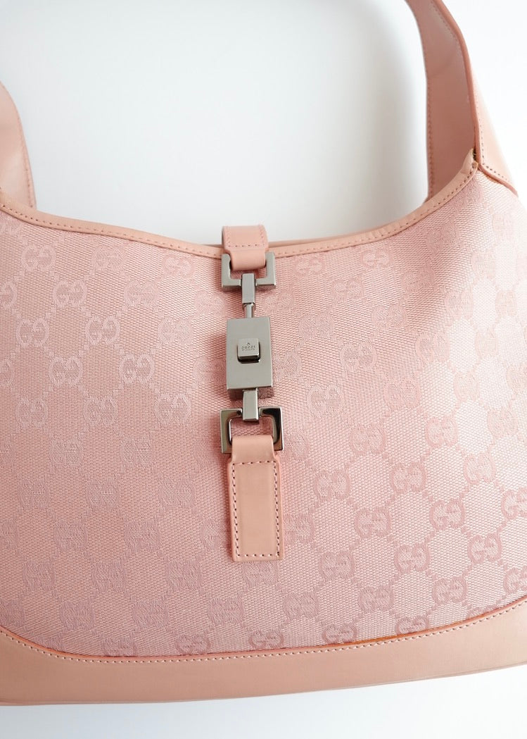Authentic Preowned Gucci Pink GG Canvas/Leather Jackie Shoulder Bag