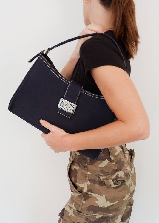 Authentic Preowned Fendi Navy Denim/Canvas Large Shoulder Bag