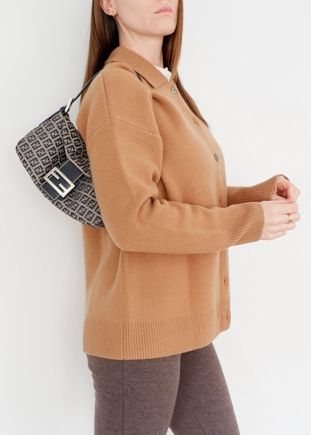 Authentic Preowned Fendi Navy Zucchino Baguette Shoulder