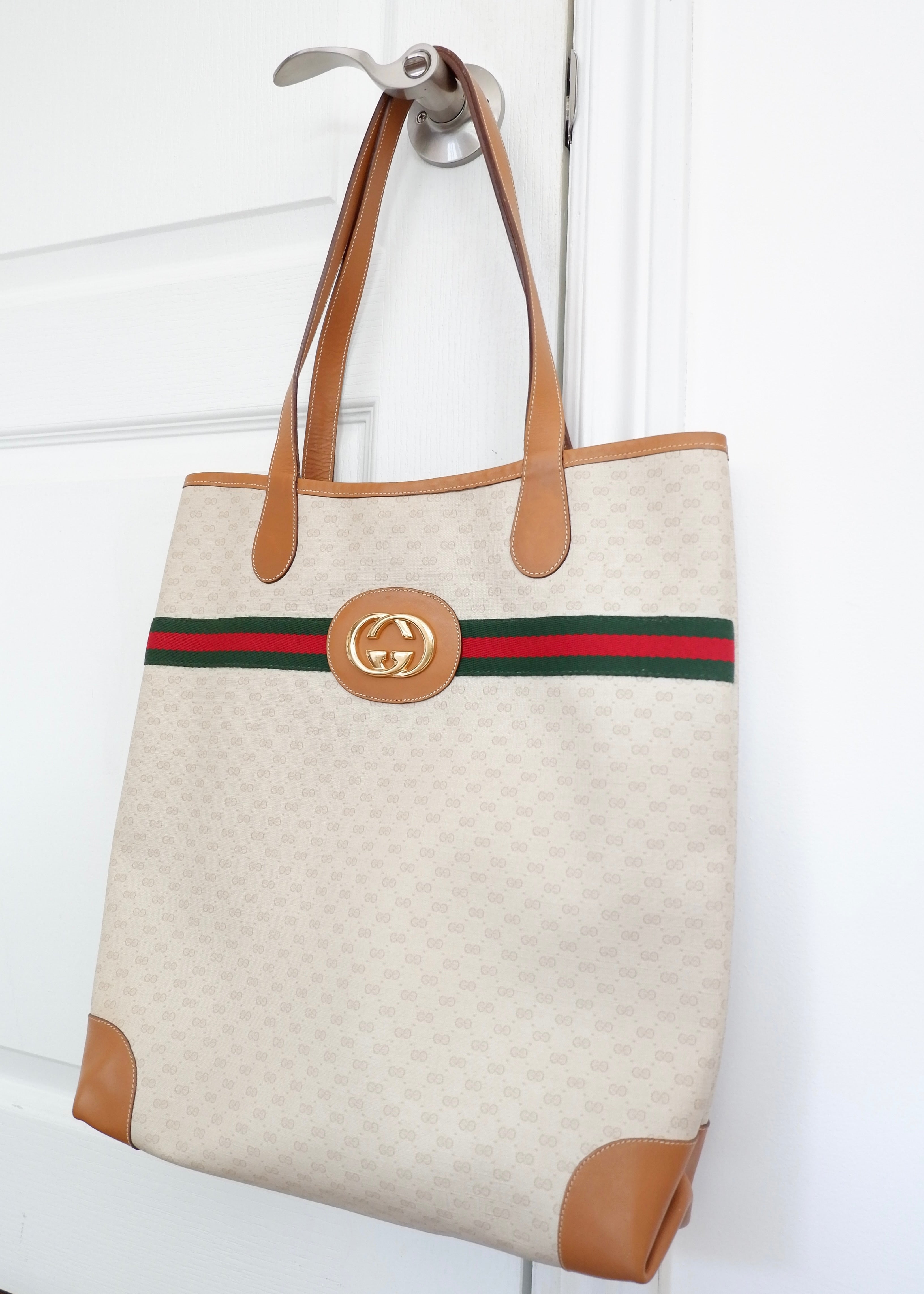 Sac cabas Gucci vintage authentique d'occasion à imprimé GG