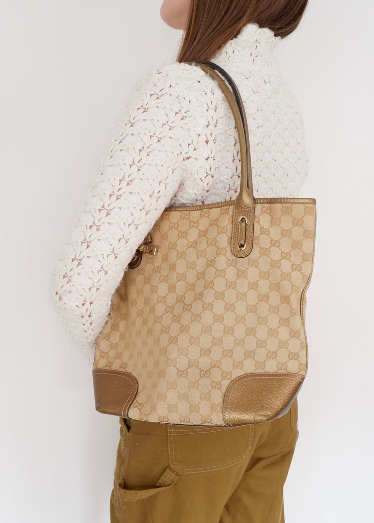 Authentic Preowned Gucci Gold GG Canvas Tote Bag