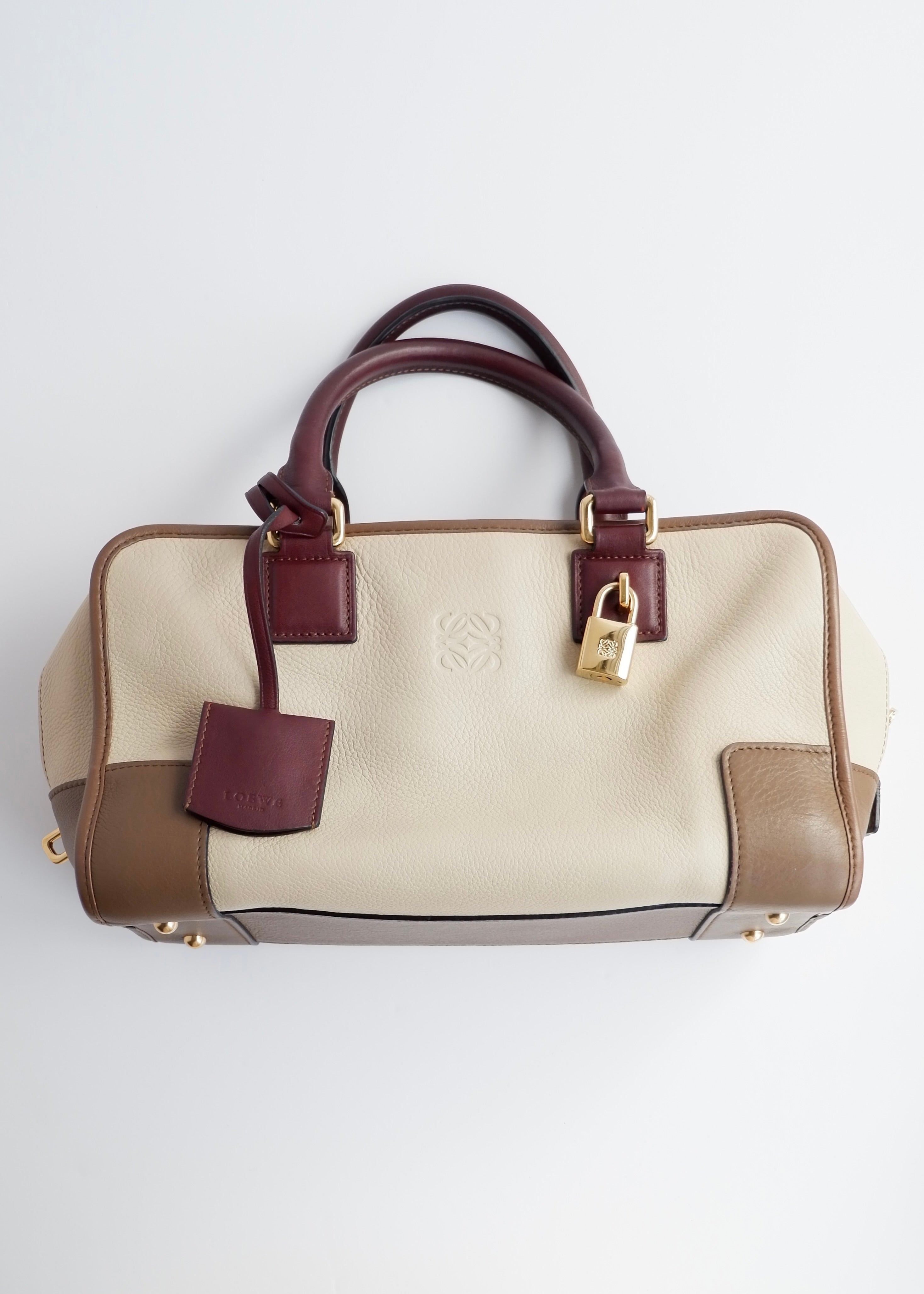 Authentic Preowned Loewe Tricolor (Beige/Brown/Burgundy) Leather Amazona 28 Handbag GHW
