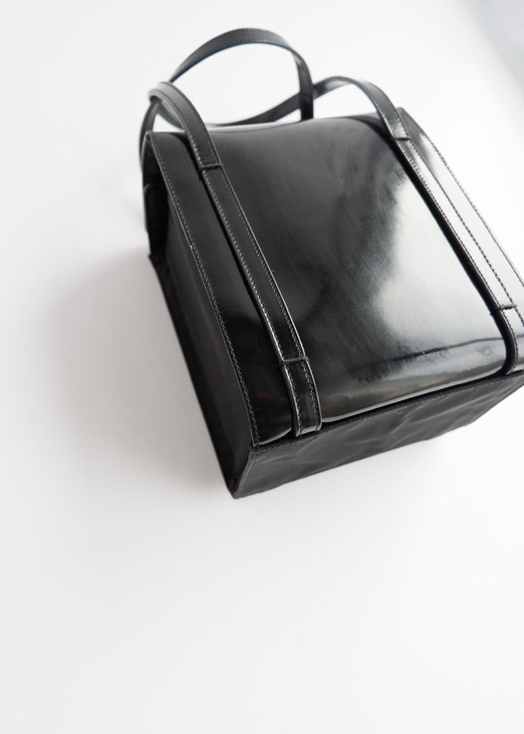 Authentic Preowned Prada Black Patent Leather/Nylon Top Handle Bag