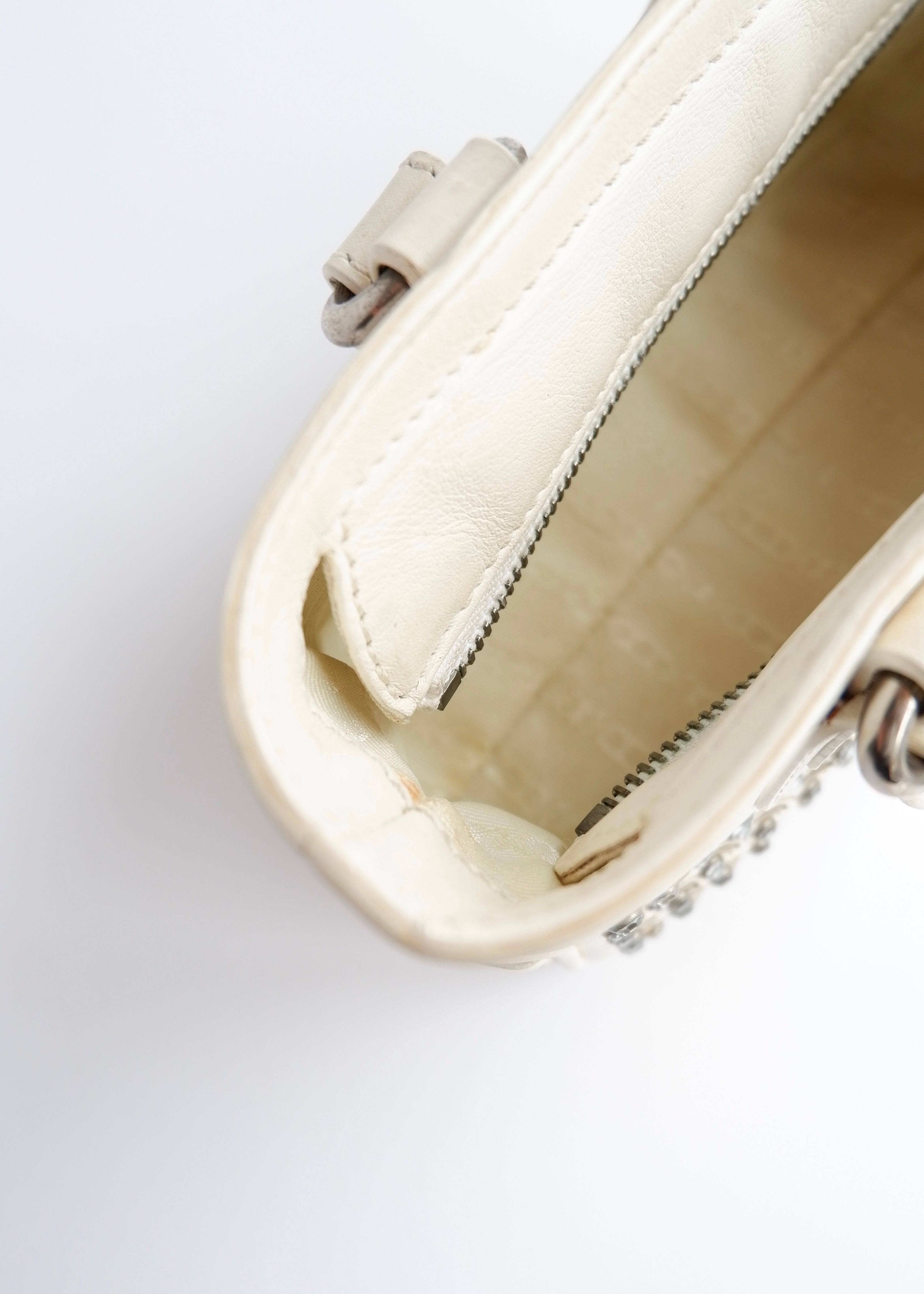 Authentic Preowned Celine White Leather/ Gem Stone Mini Boogie Bag