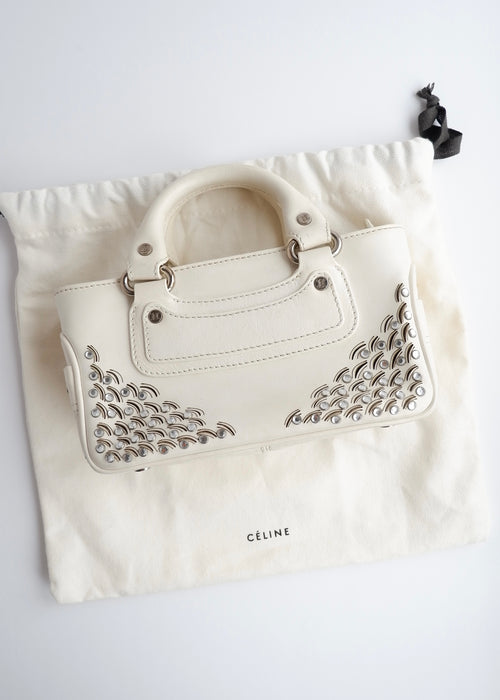 Authentic Preowned Celine White Leather/ Gem Stone Mini Boogie Bag