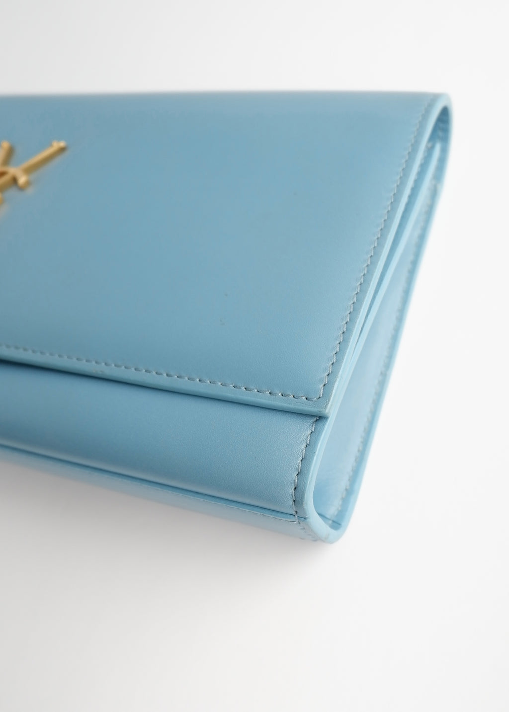 Authentic Preowned Saint Laurent Blue Leather YSL Logo Long Clutch Bag