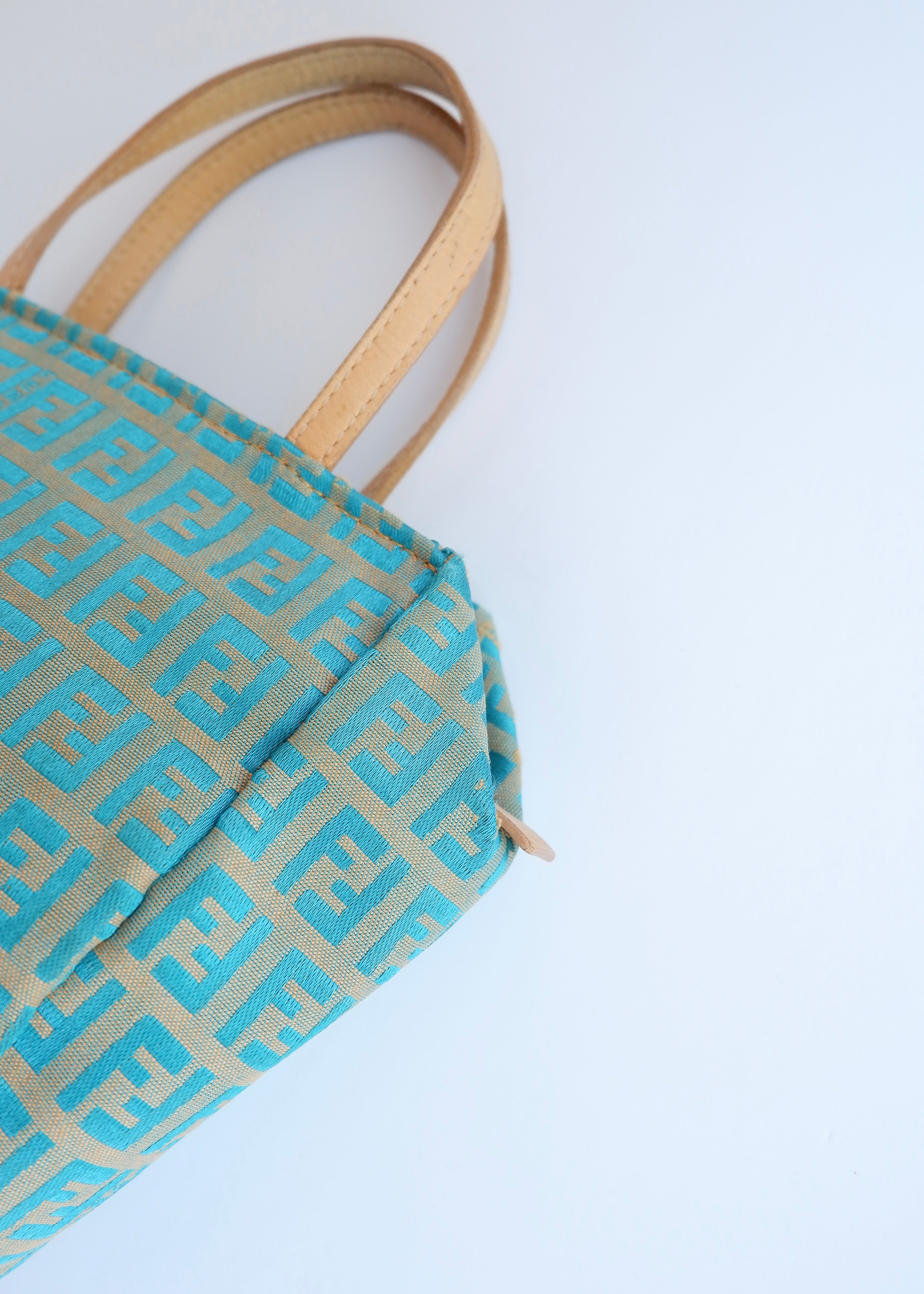 Authentic Preowned Fendi Turquoise Canvas Zucchino Micro Handbag