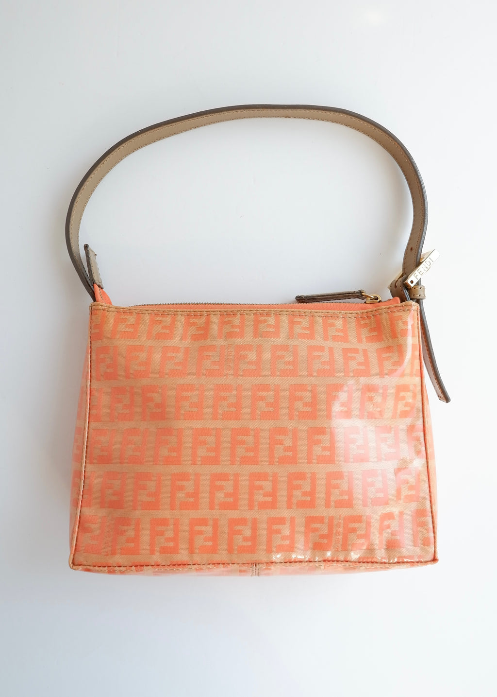 Authentique sac micro bandoulière Fendi Orange Zucchino en toile enduite d'occasion