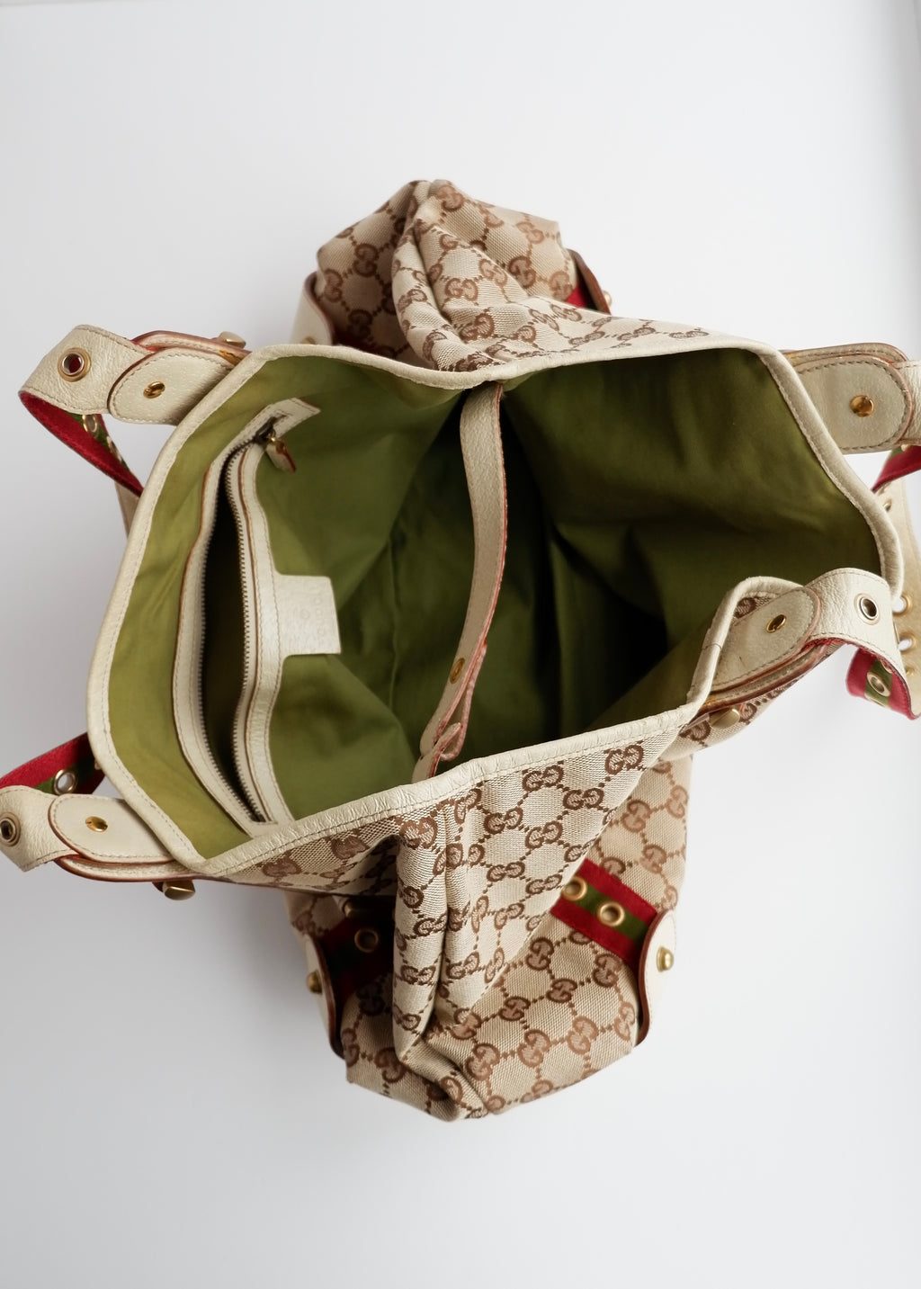 Authentic Preowned Gucci White GG Canvas Sherry Line Hobo Shoulder Bag