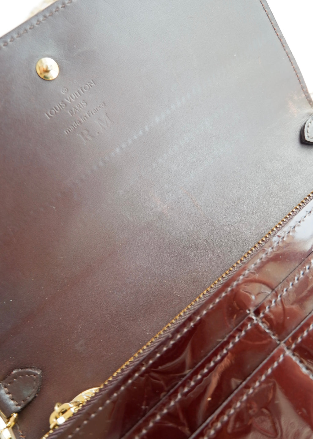 Preowned Louis Vuitton Monogram Vernis Amarante Sarah Chain Wallet