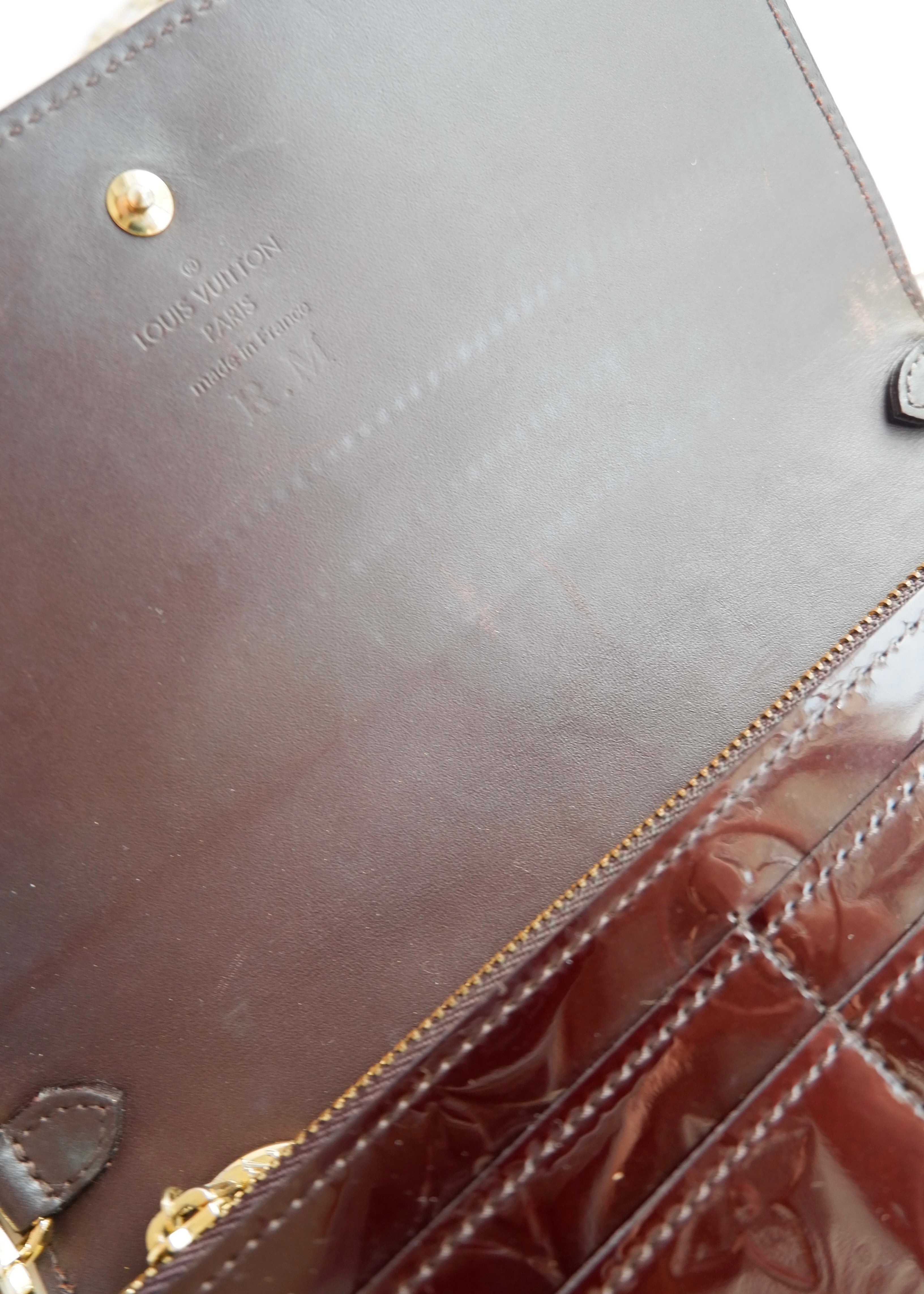 Preowned Louis Vuitton Monogram Vernis Amarante Sarah Chain Wallet