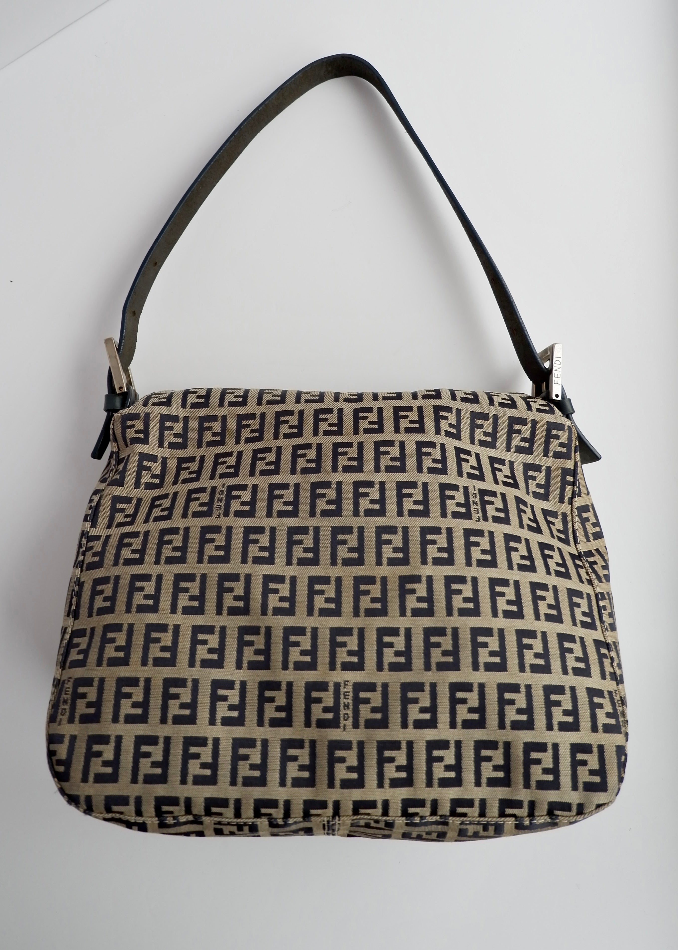 Authentic Preowned Fendi Zucchino Mamma Baguette Shoulder Bag