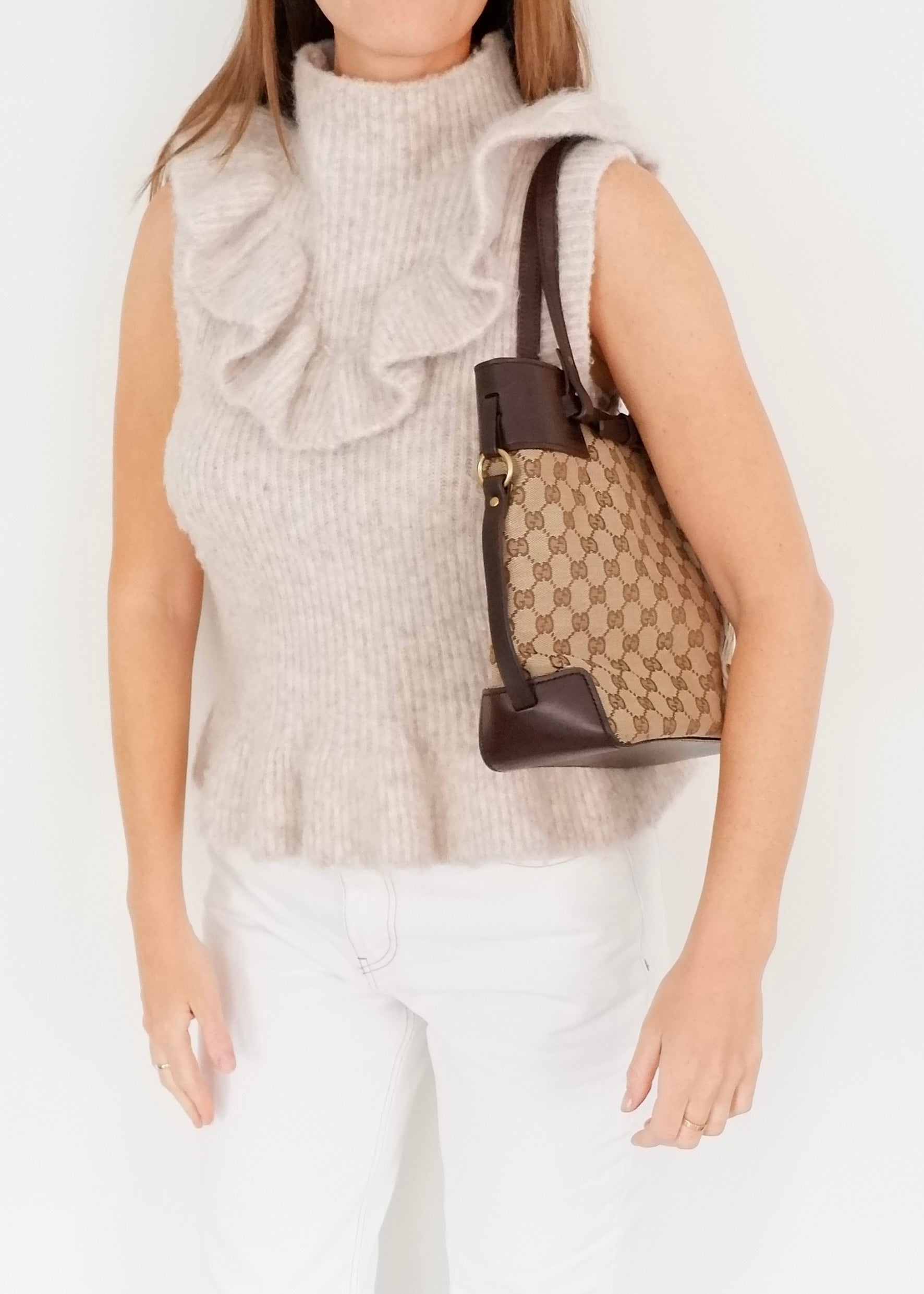 Authentic Preowned Gucci Brown GG Canvas Leather Buckle Shoulder Bag