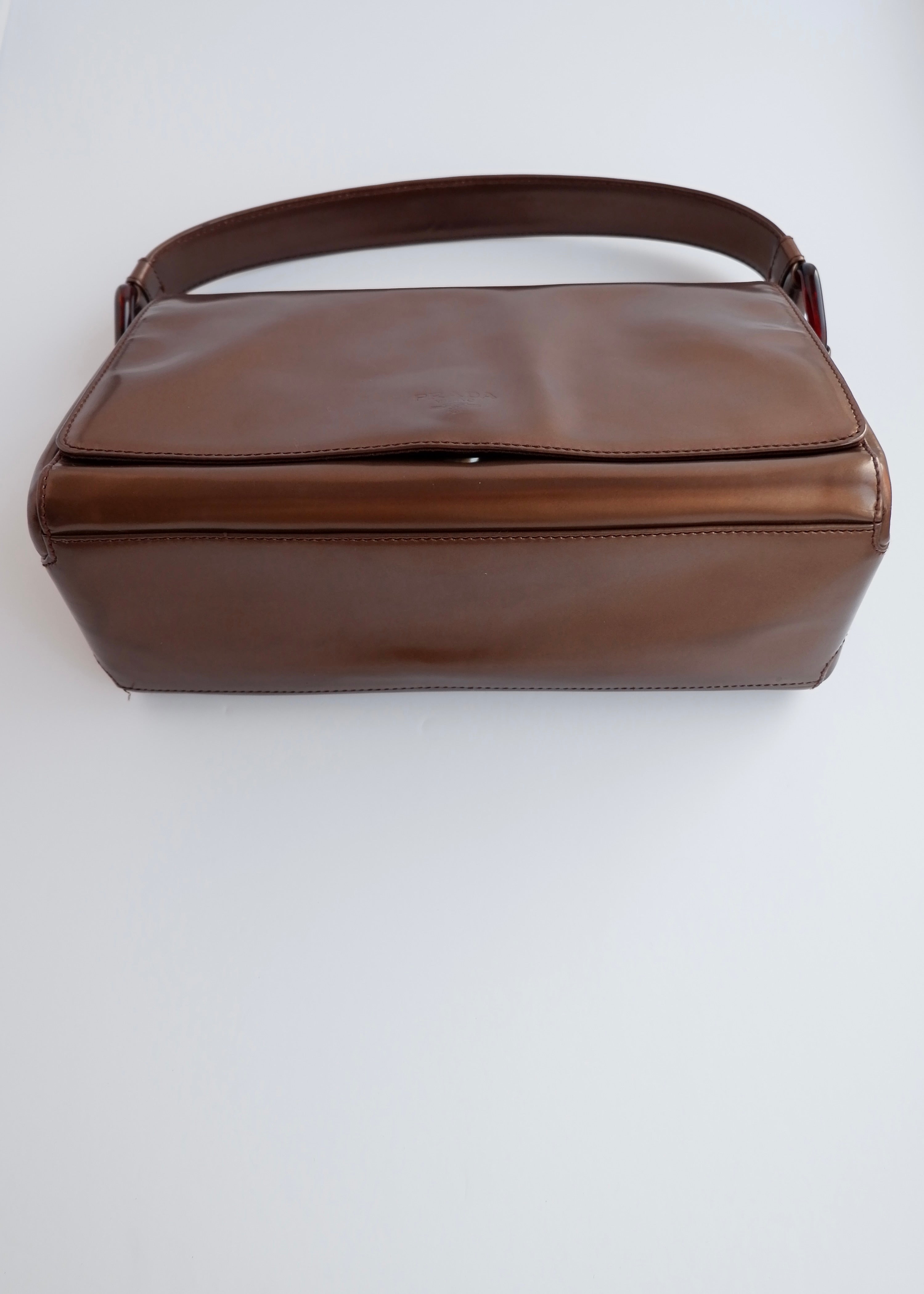 Authentic Preowned Prada Bronze Patent Leather Handbag