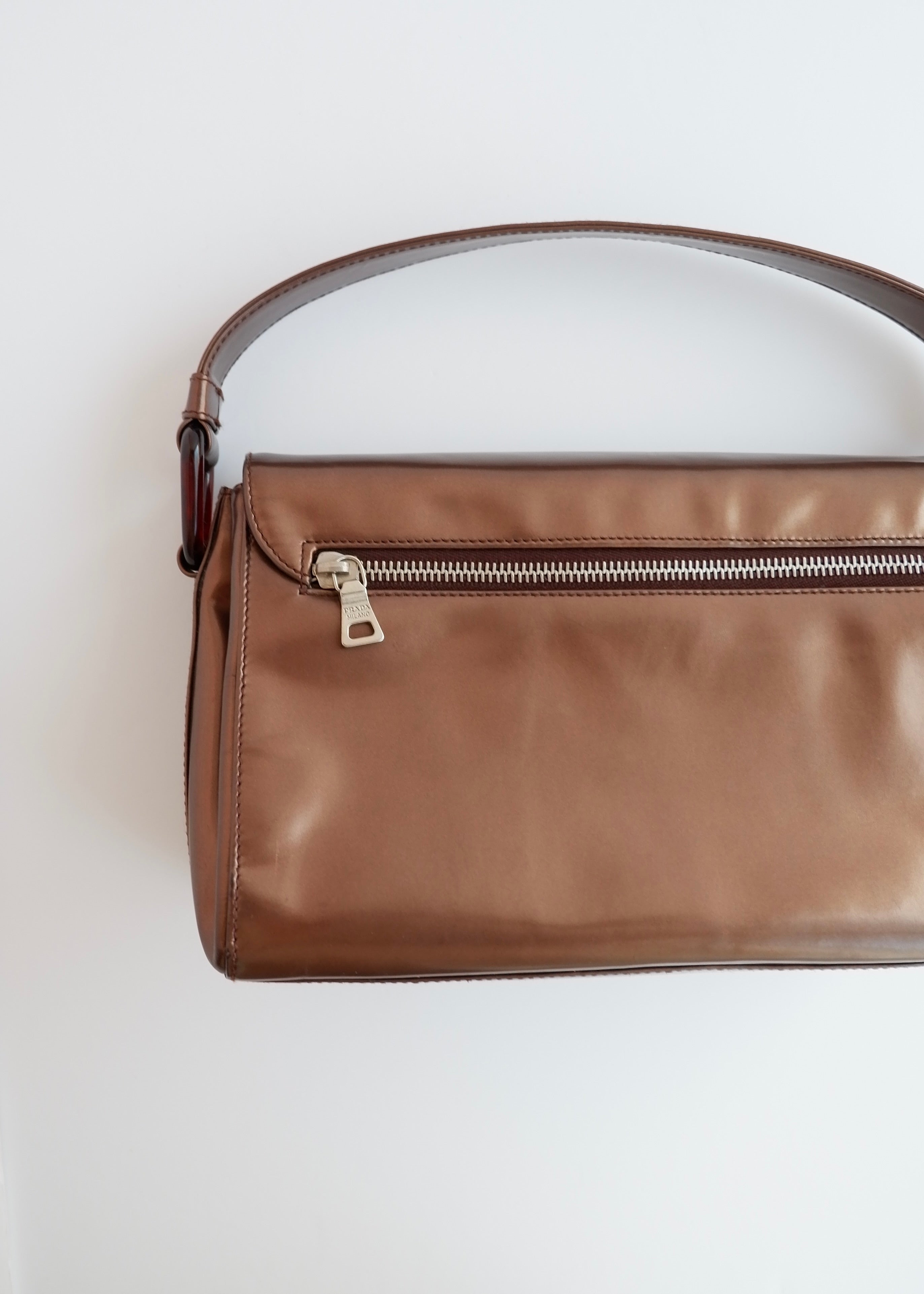 Authentic Preowned Prada Bronze Patent Leather Handbag