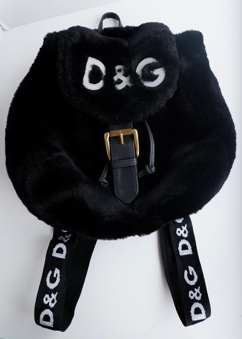 Sac à dos D&G en fausse fourrure noir et blanc, authentique et d'occasion