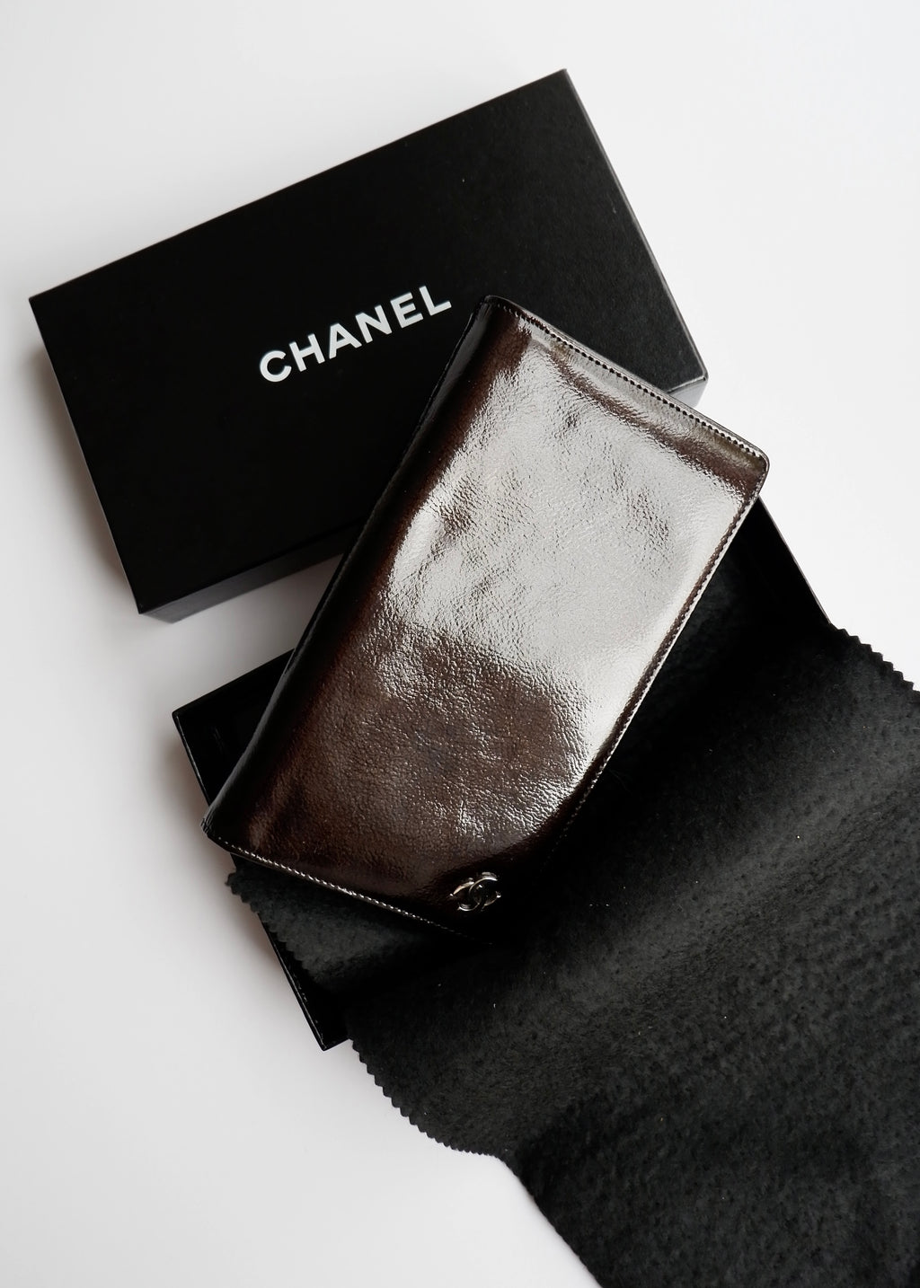 Authentic Preowned Chanel Coco Mark Brown Patent Leather Long Bi-Fold Wallet