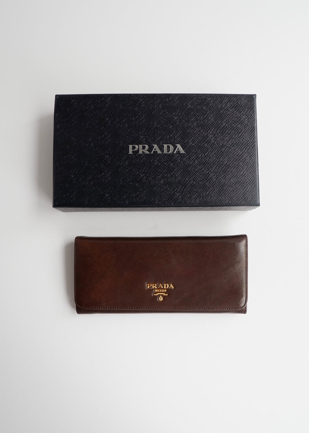 Authentic Preowned Prada Dark Brown Leather Long Wallet