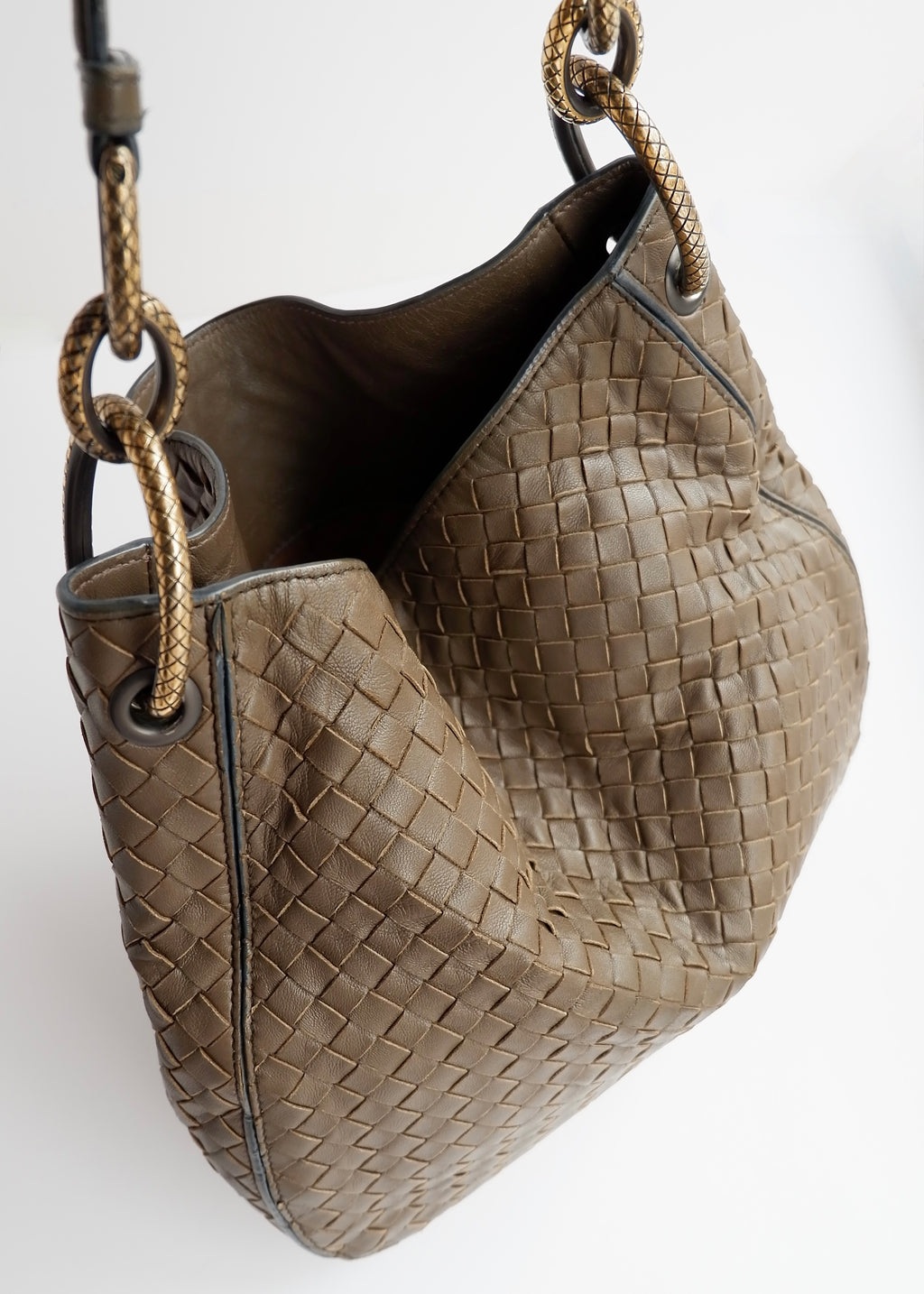 Authentic Preowned Bottega Veneta Intrecciato Khaki Shoulder Bag