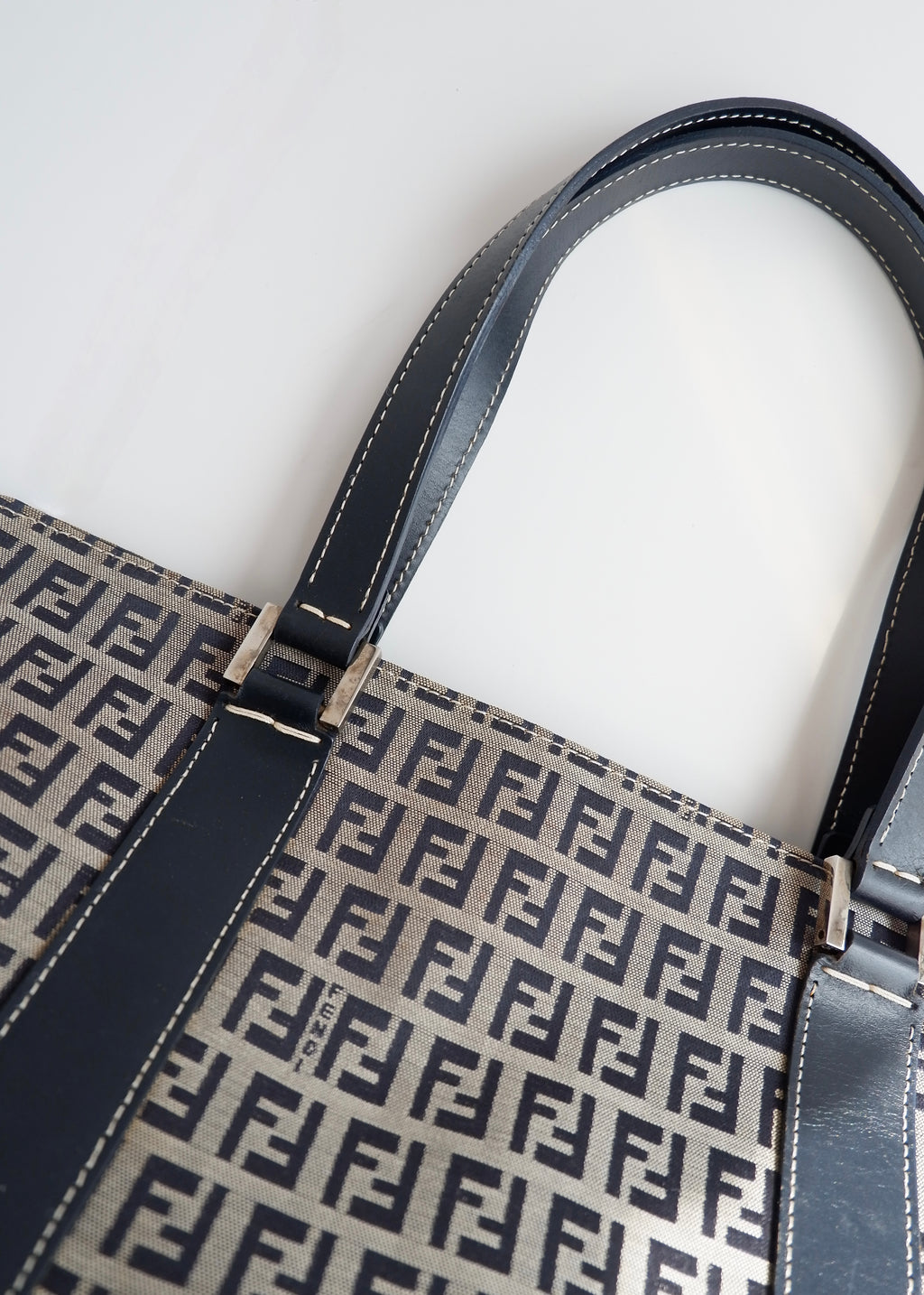Authentic Preowned Vintage Fendi Navy Zucchino East West Shoulder Bag