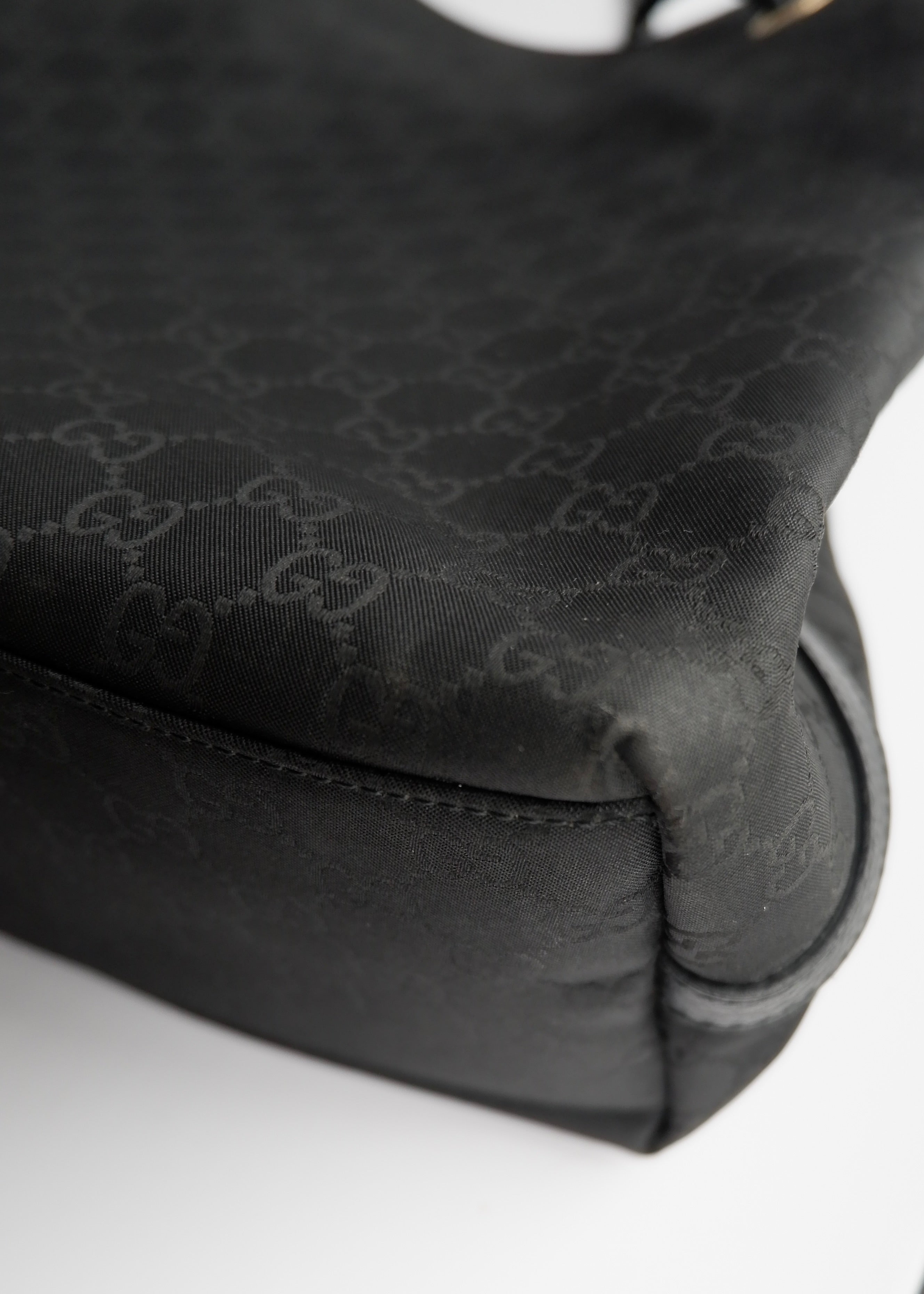 Preowned Gucci Black GG Canvas Leather Woven Strap Shoulder Tote