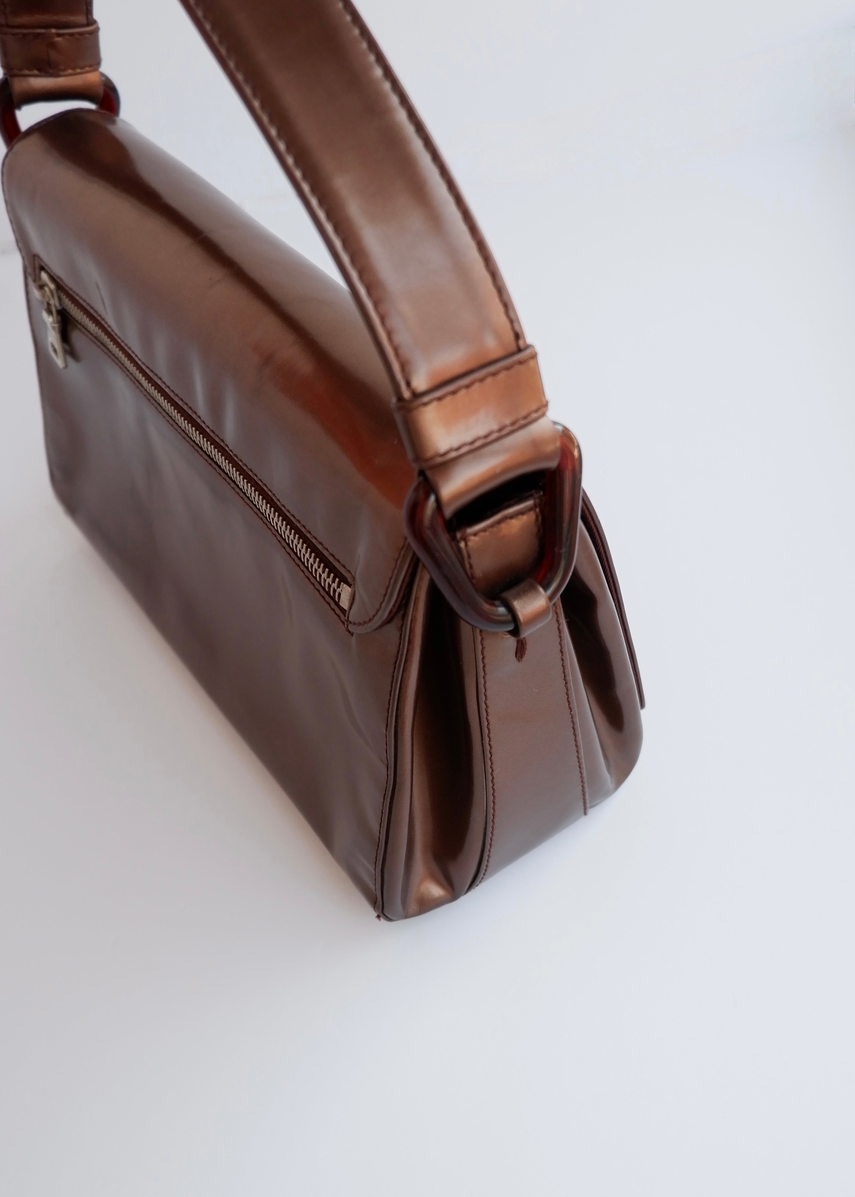 Authentic Preowned Prada Bronze Patent Leather Handbag