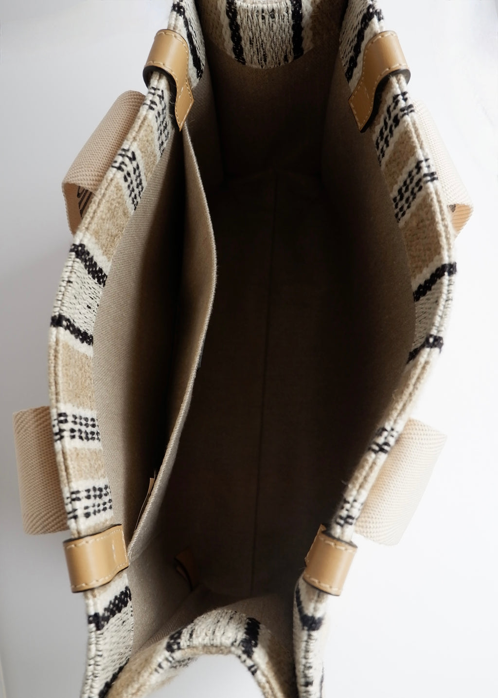 Authentic Preowned Chloe Beige/Black Striped Canvas Medium Woody Tote Bag