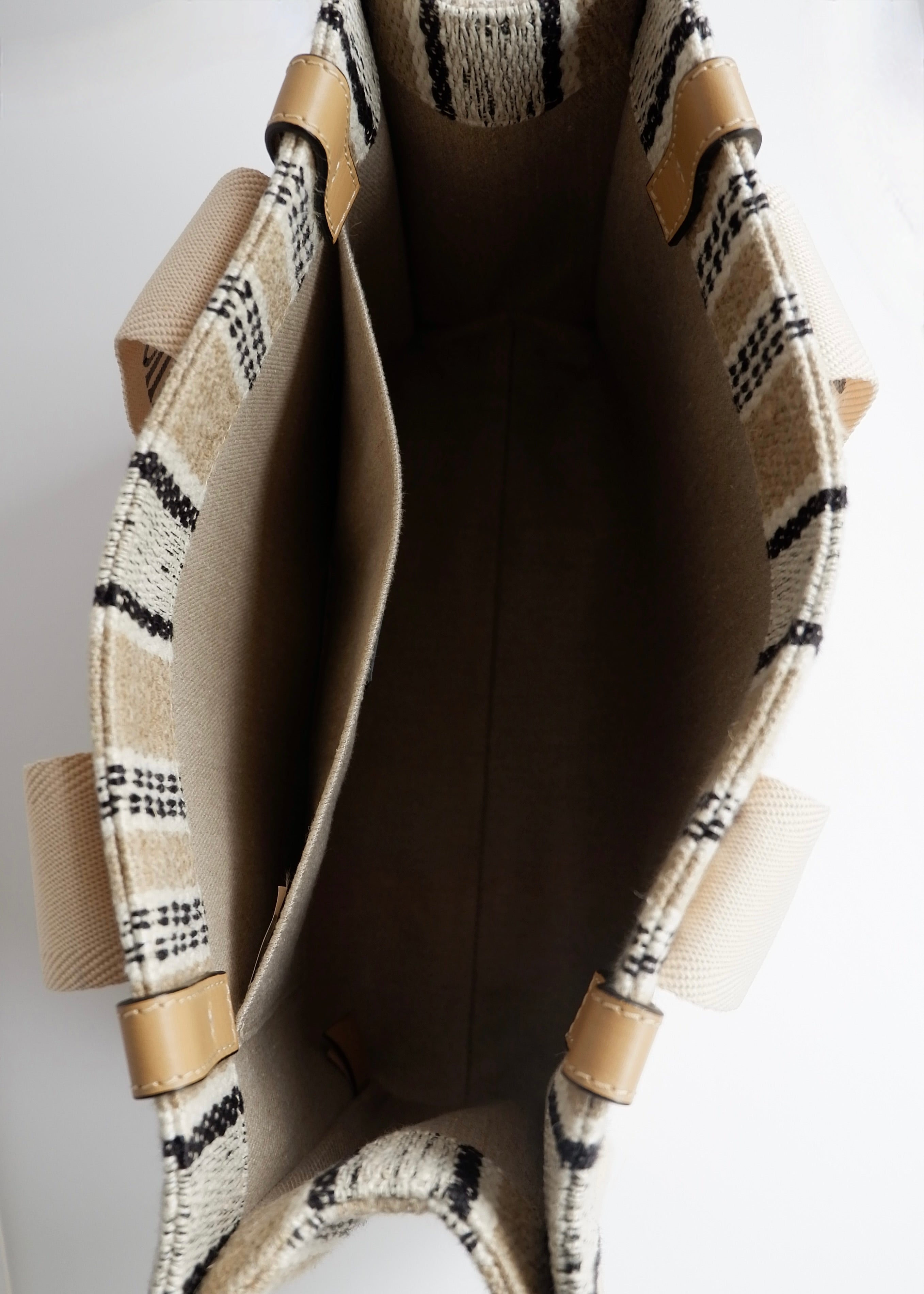 Authentic Preowned Chloe Beige/Black Striped Canvas Medium Woody Tote Bag